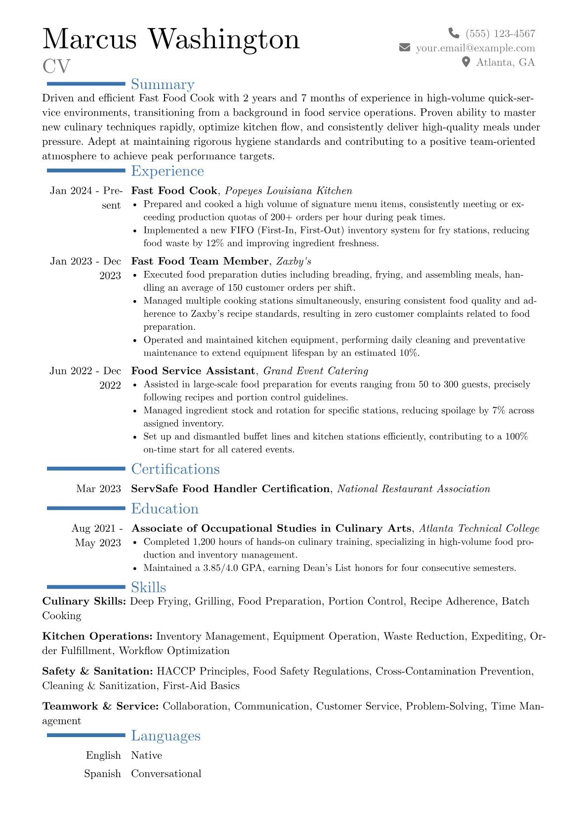 Fast Food Cook resume example, Career changer, page 1