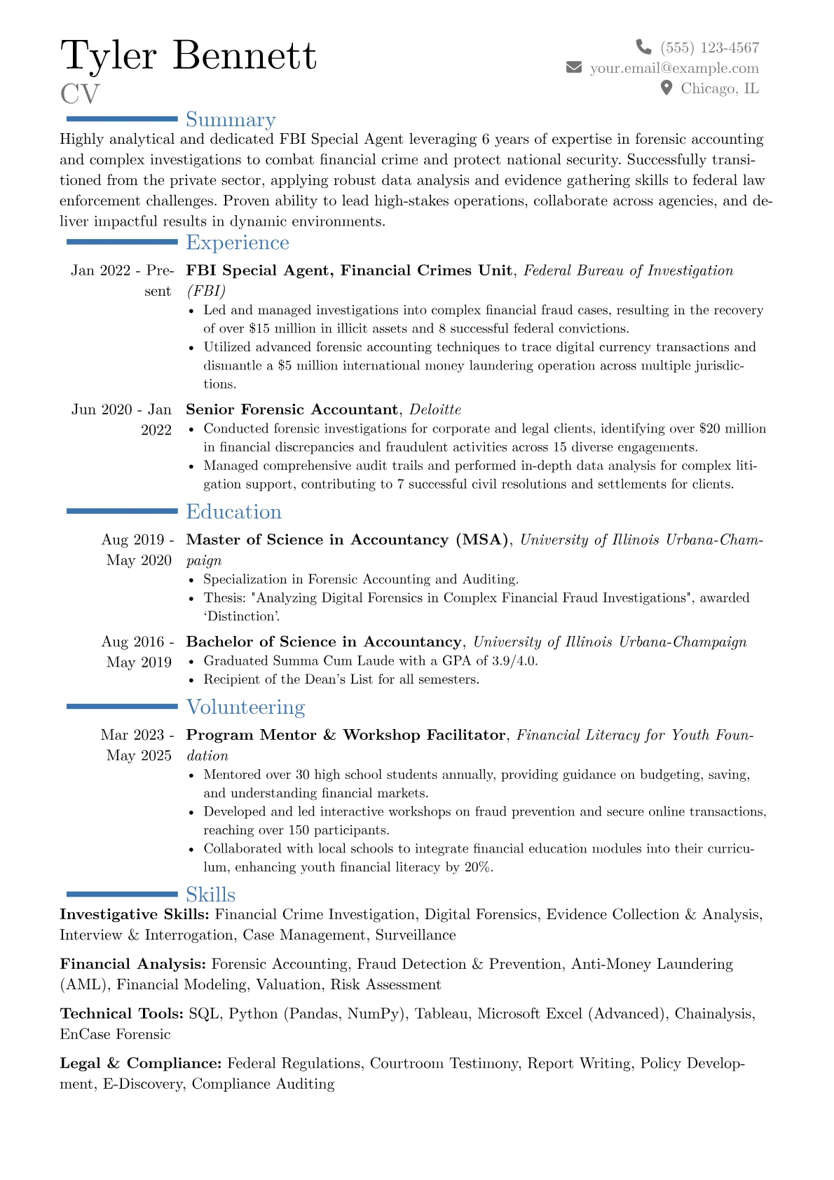 FBI Special Agent resume example, Career changer, page 1