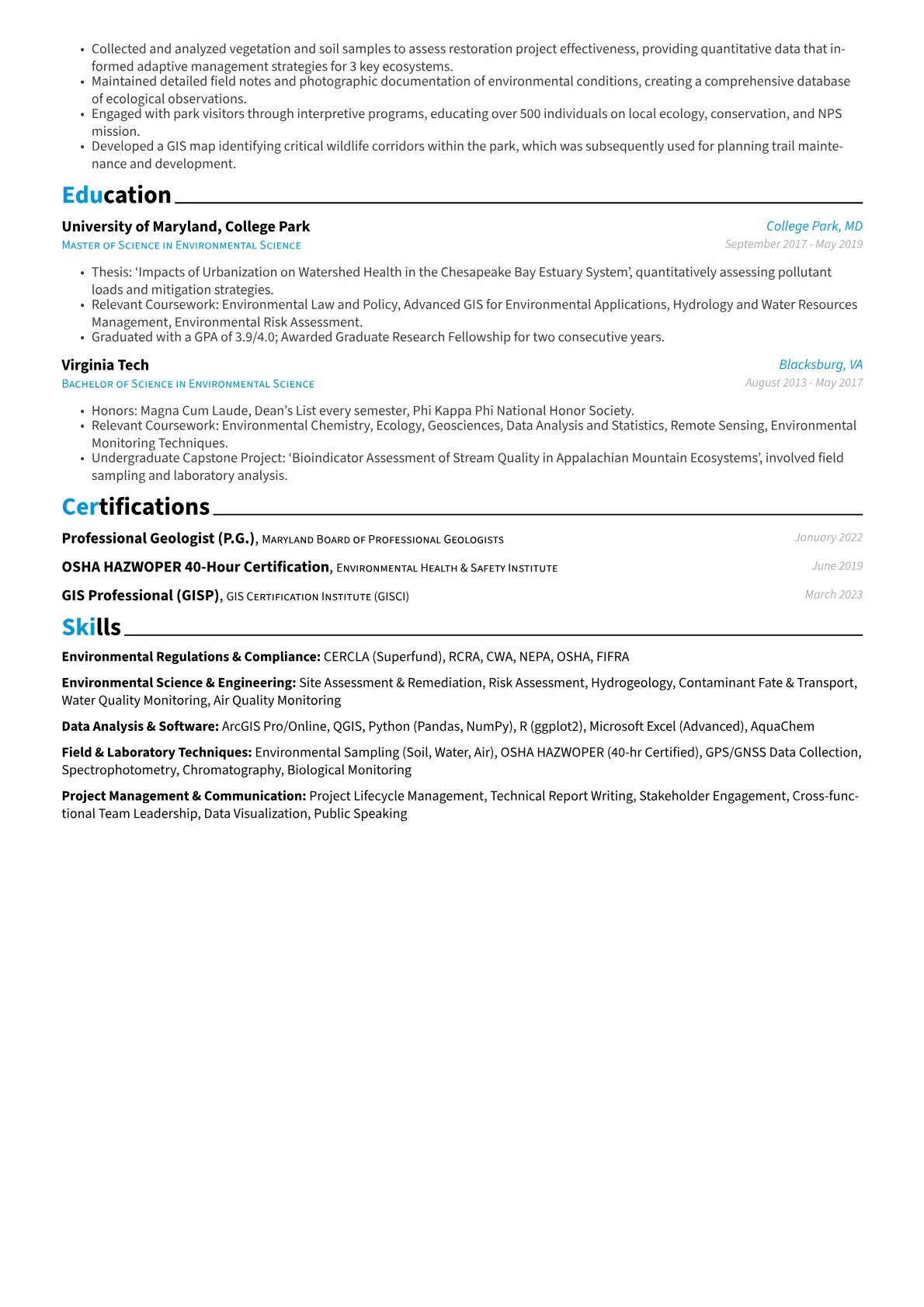 Federal resume example, Federal Environmental, page 2