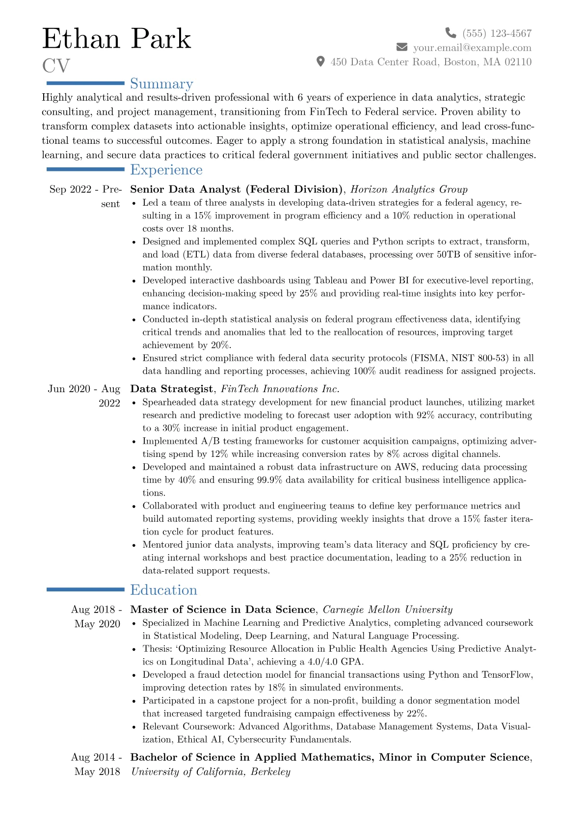 Federal resume example, Career changer, page 1