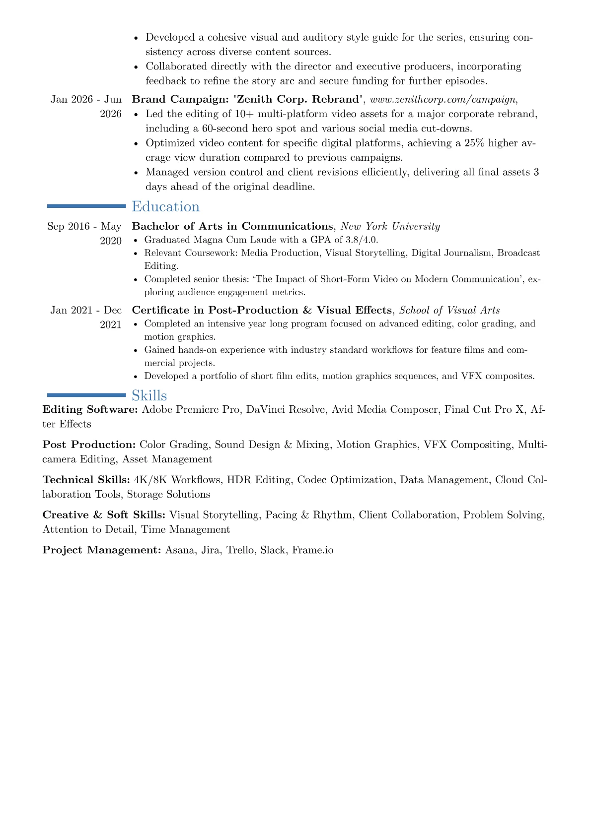 Film and Video Editor resume example, Career changer, page 2