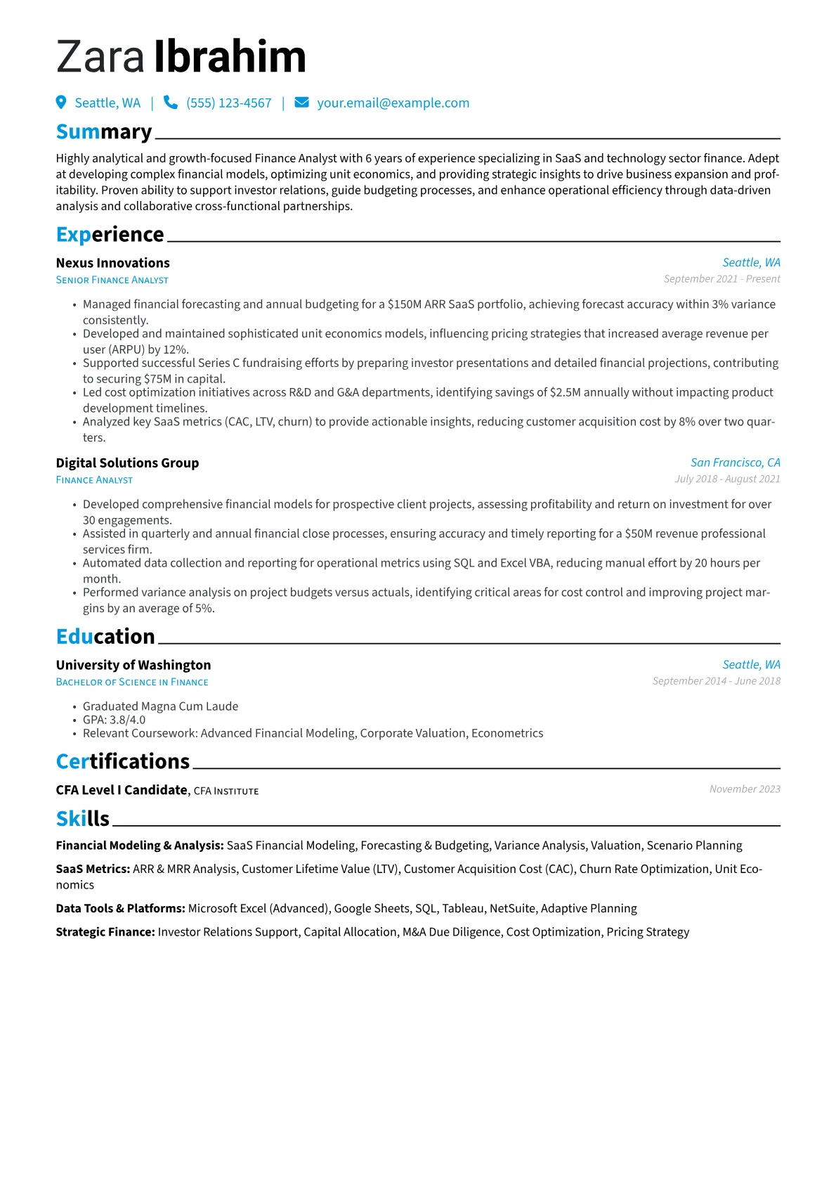 Tech/SaaS Finance Analyst version - Page 1