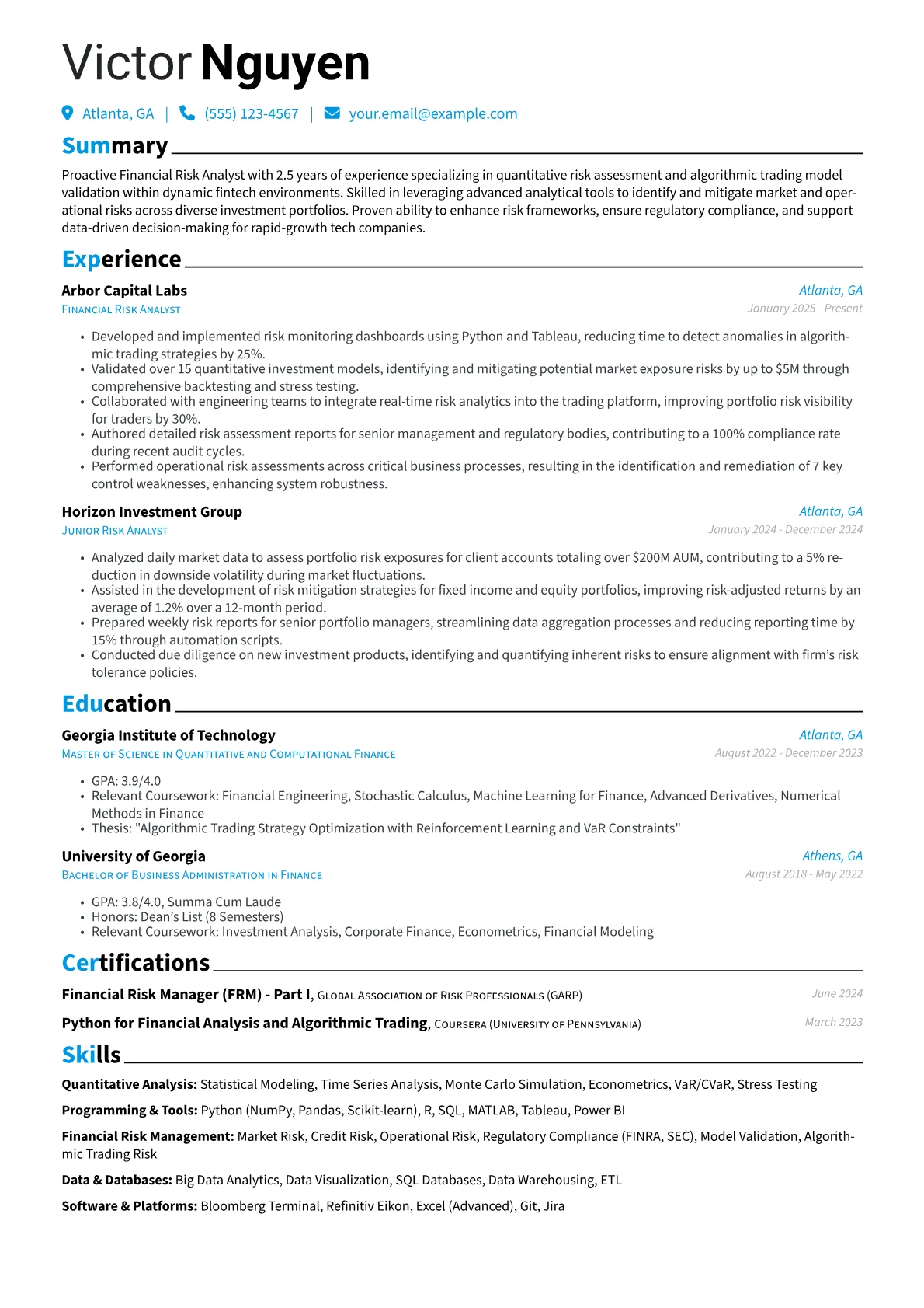 Financial Risk Analyst resume example, Financial Risk Analyst, page 1