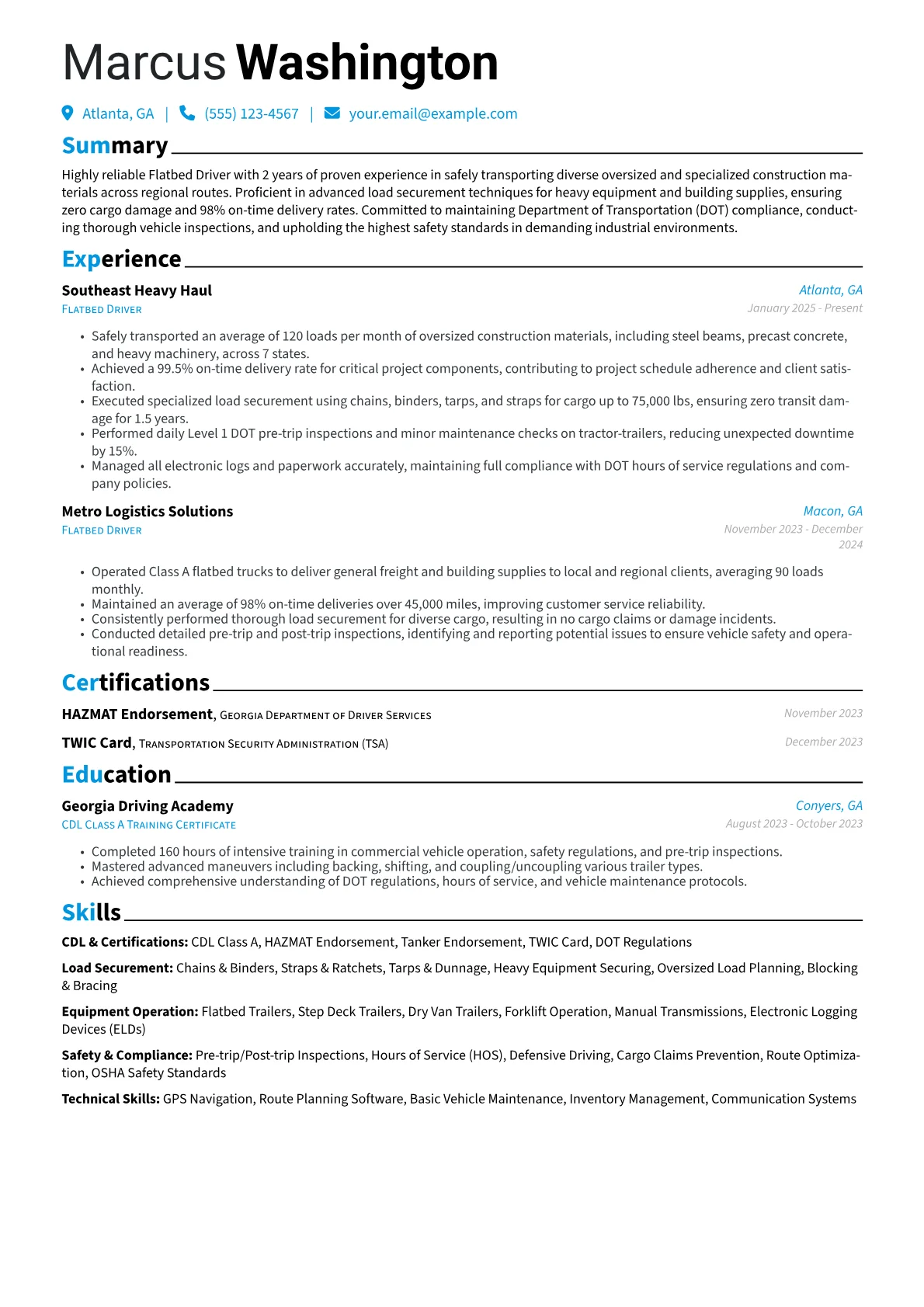 Flatbed Driver resume example, Flatbed Driver, page 1