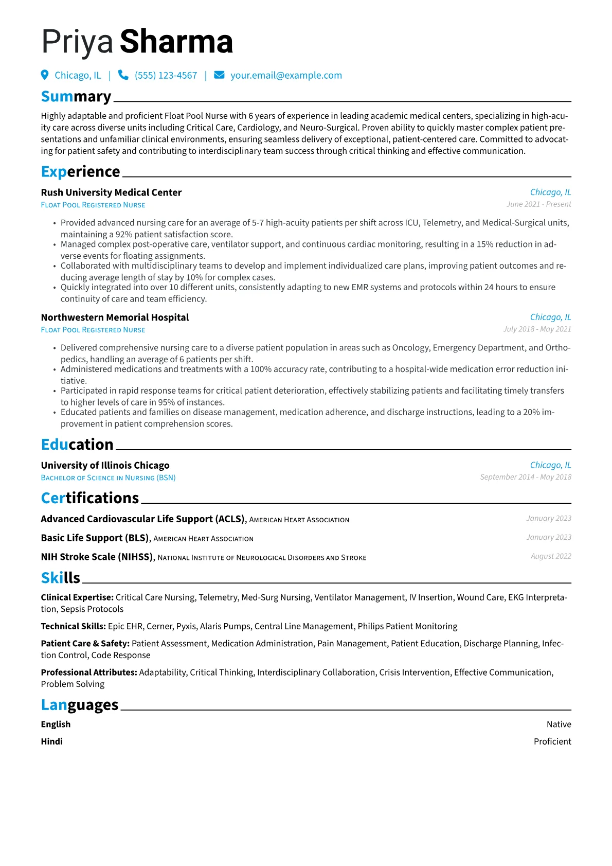 Float Pool Nurse Resume version - Page 1