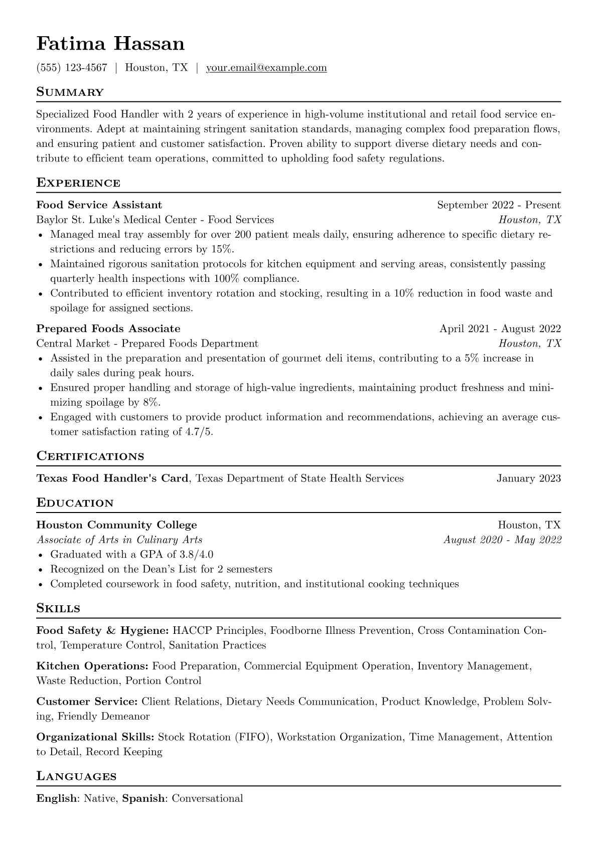 Food Handler version - Page 1
