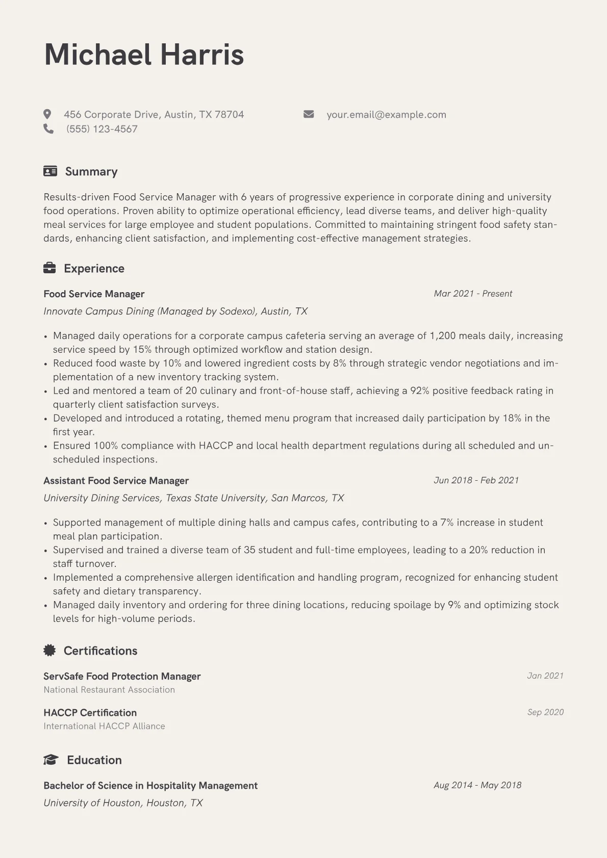 Food Service Manager version - Page 1
