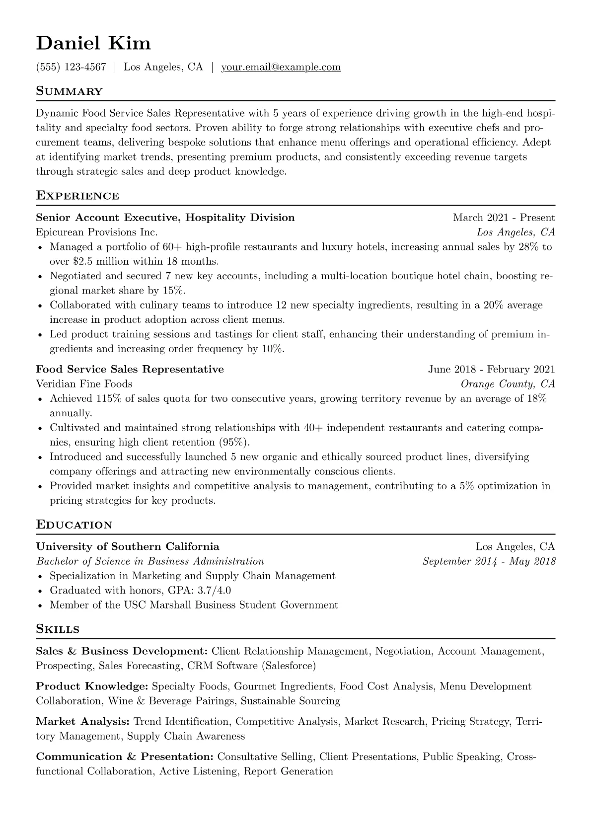 Food Service Sales version - Page 1