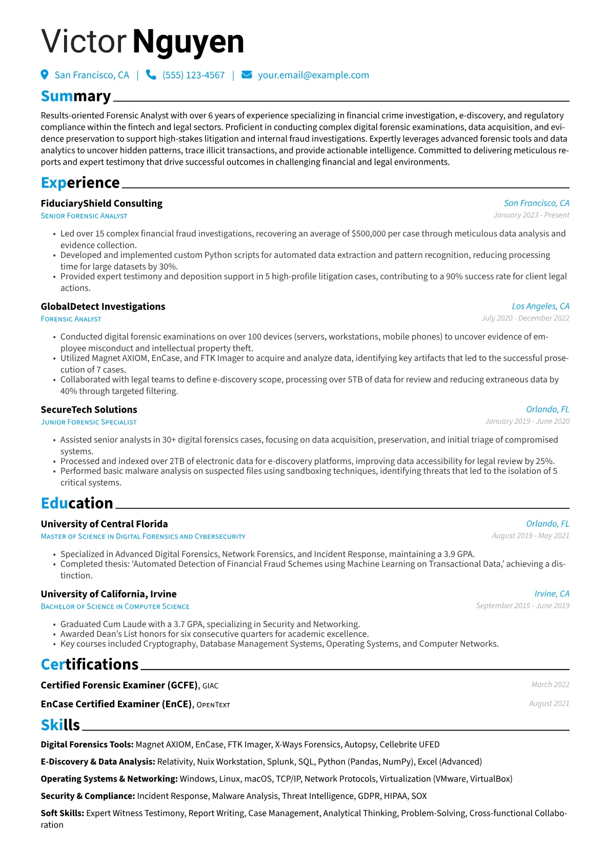 Forensic Analyst resume example, Financial Crime, page 1