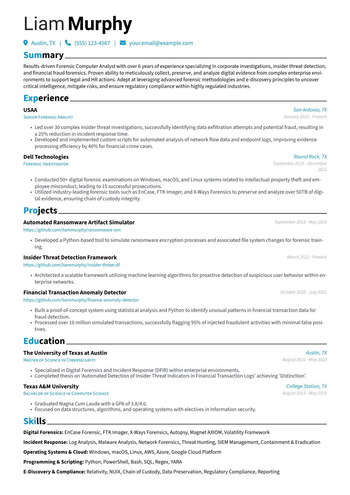 Forensic Computer Analyst resume example, Forensic Computer Analyst, page 1