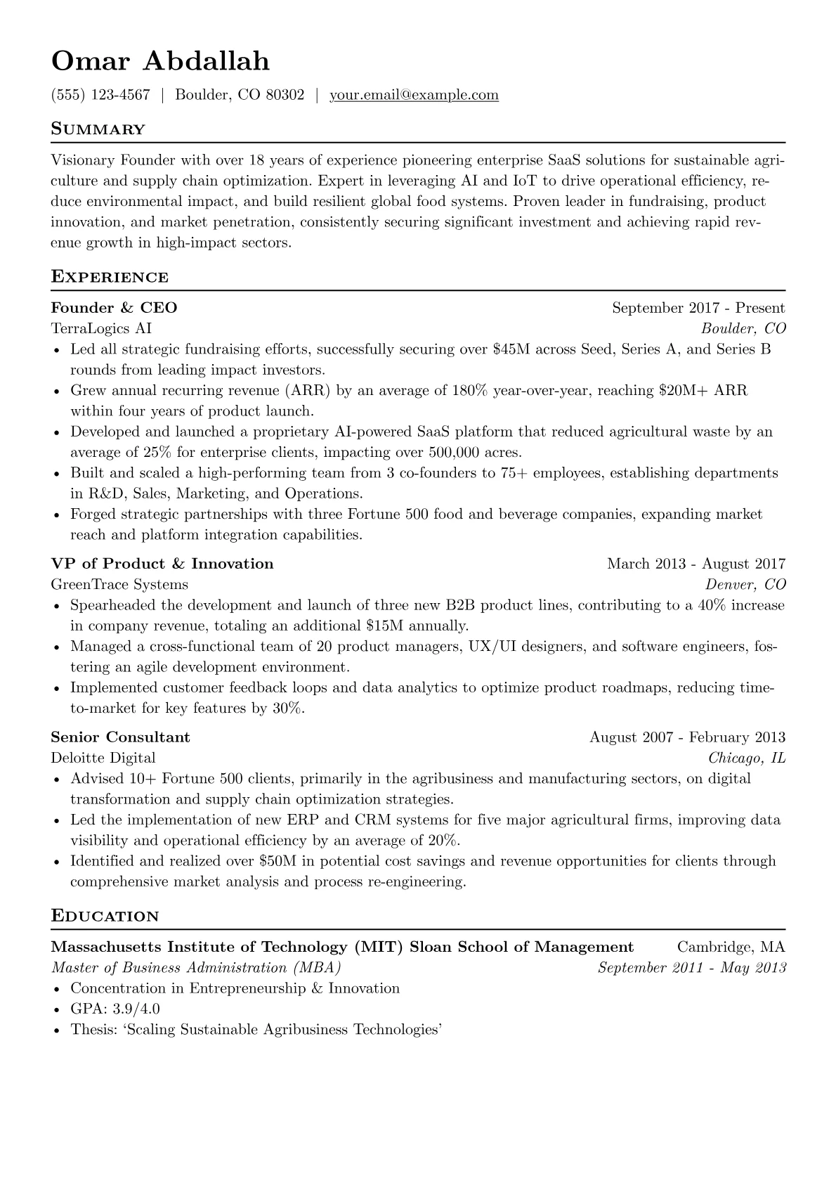 Founder resume example, Founder, page 1