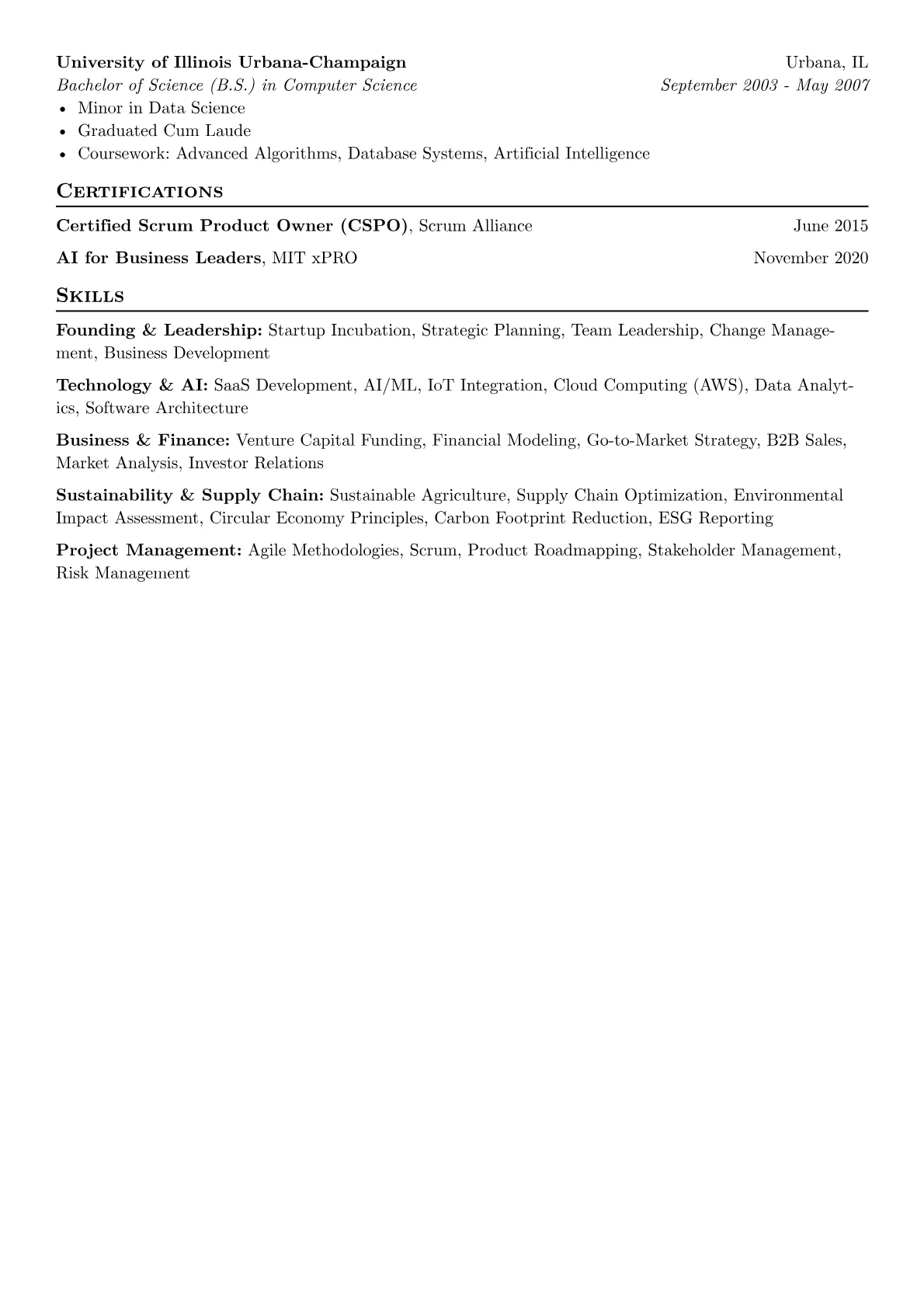 Founder resume example, Founder, page 2