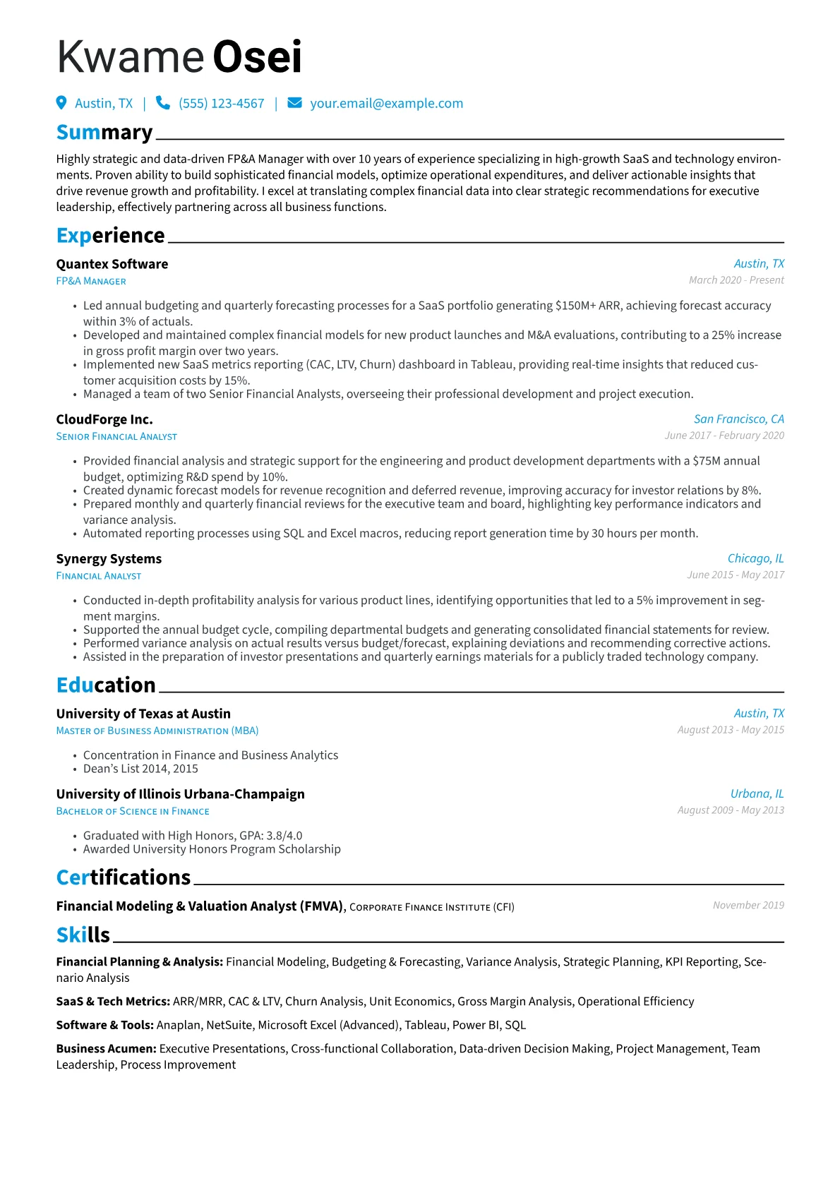 FP&A Manager - Tech Focus version - Page 1
