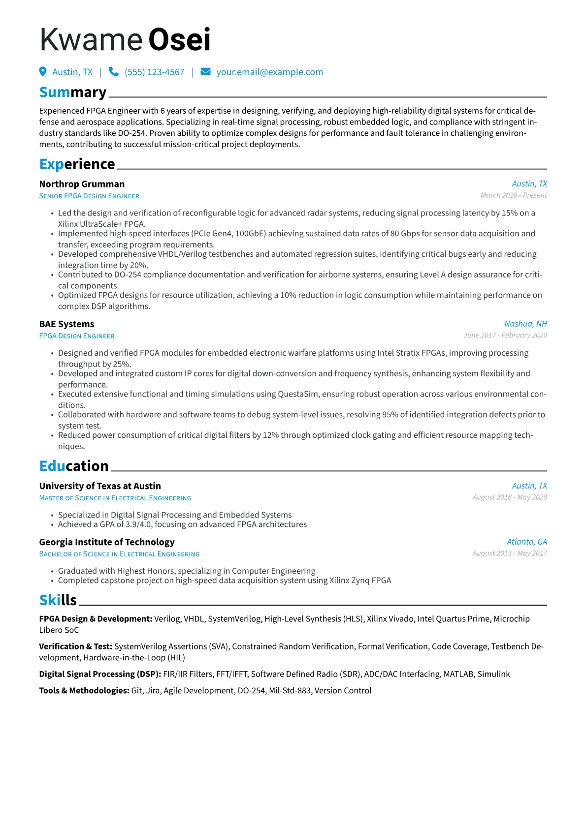 FPGA Engineer Resume version - Page 1