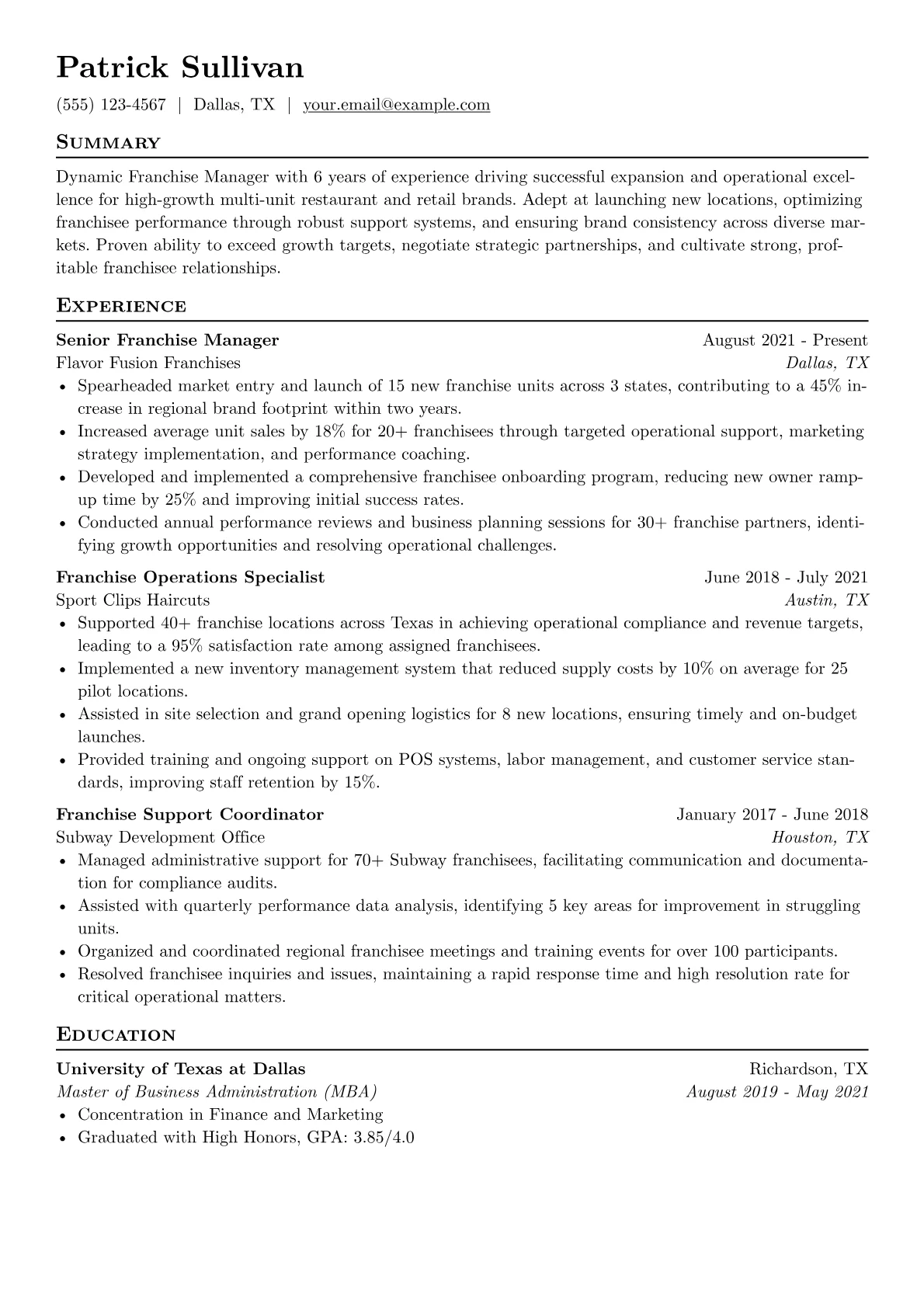 Franchise Manager version - Page 1