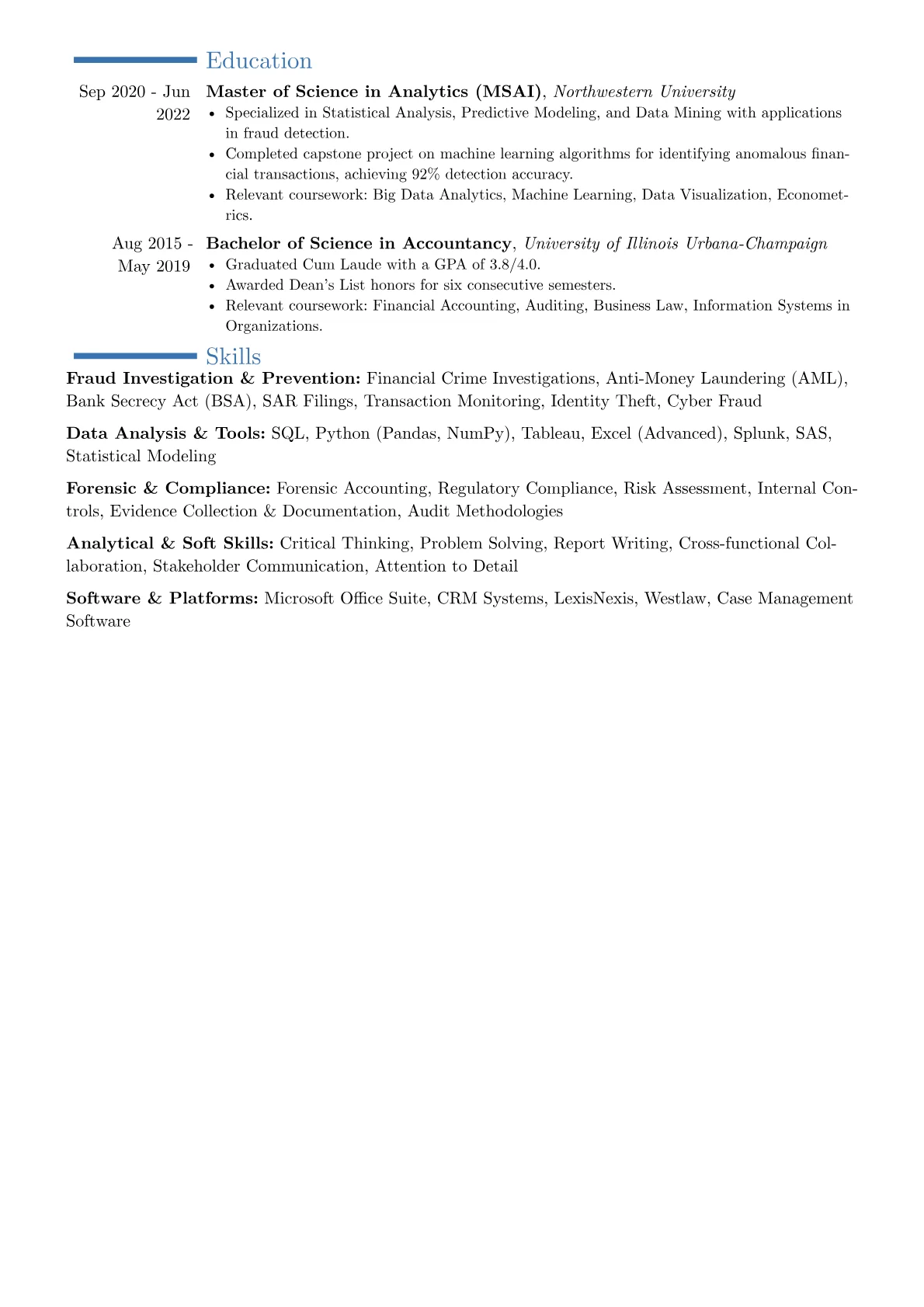 Fraud Investigator resume example, Career changer, page 2