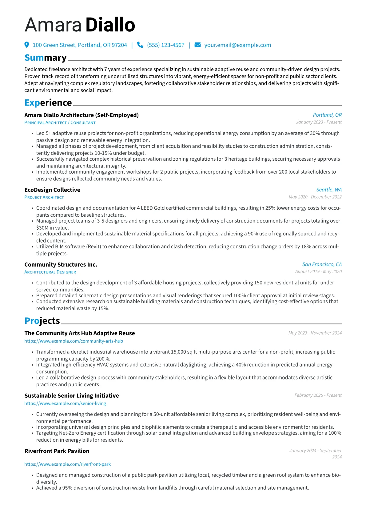 Freelance Architect resume example, Freelance Architect, page 1