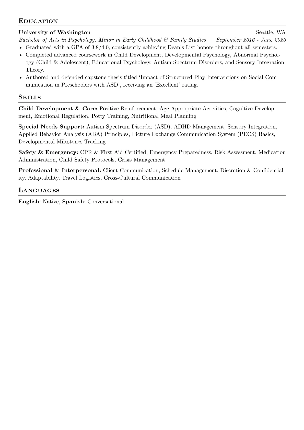 Freelance Babysitter resume example, Freelance Babysitter, page 2