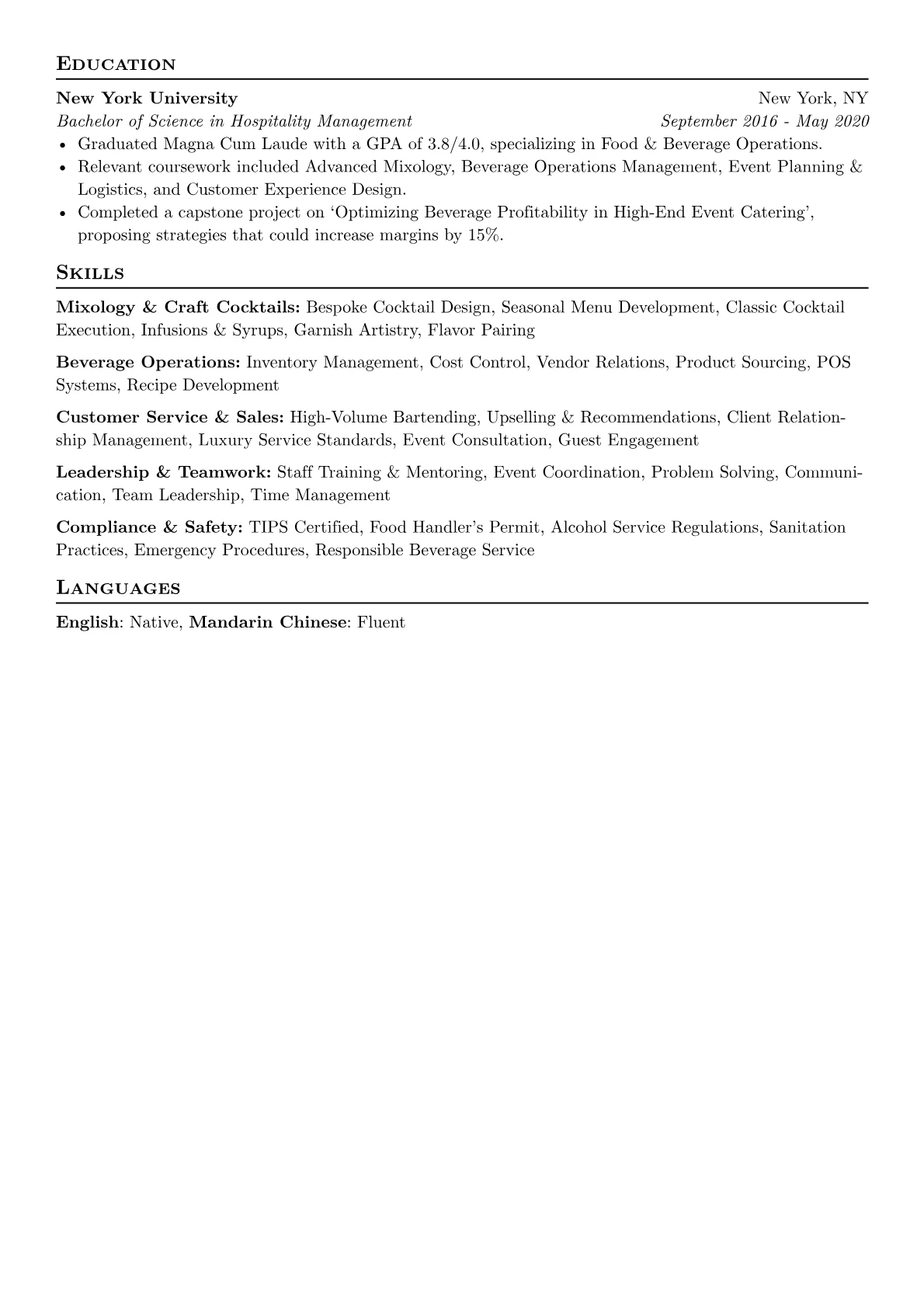 Freelance Bartender resume example, Freelance Bartender, page 2