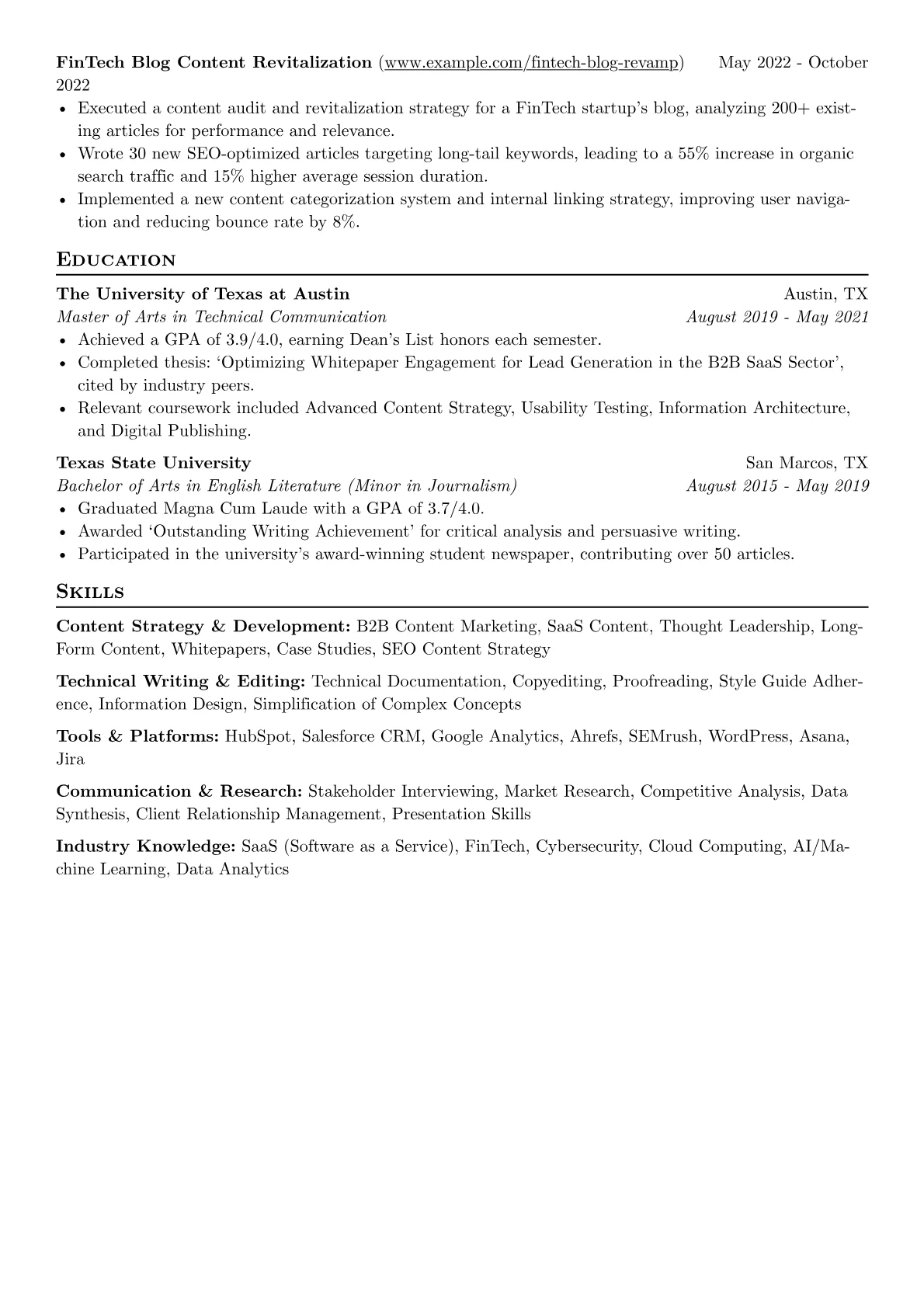 Freelance Content Writer resume example, Content Strategy, page 2