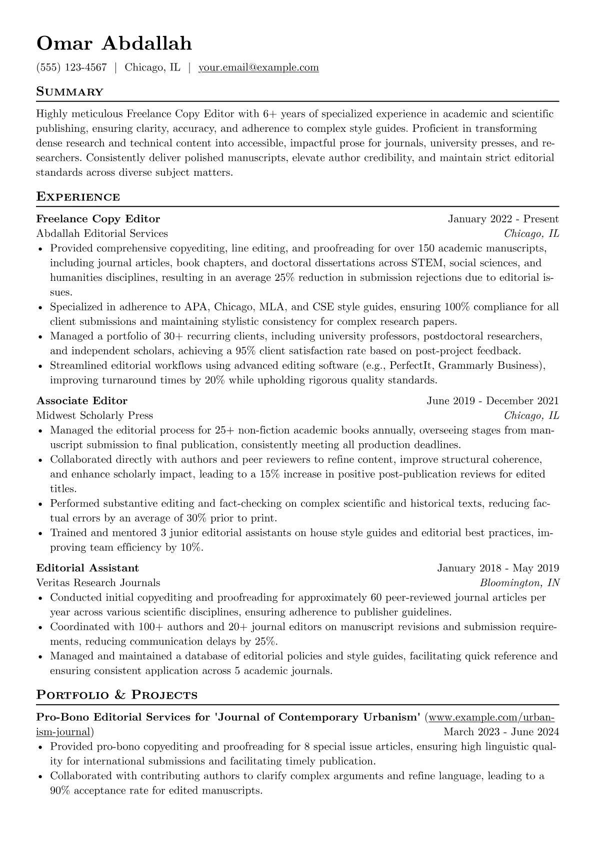 Freelance Copy Editor resume example, Freelance Copy Editor, page 1