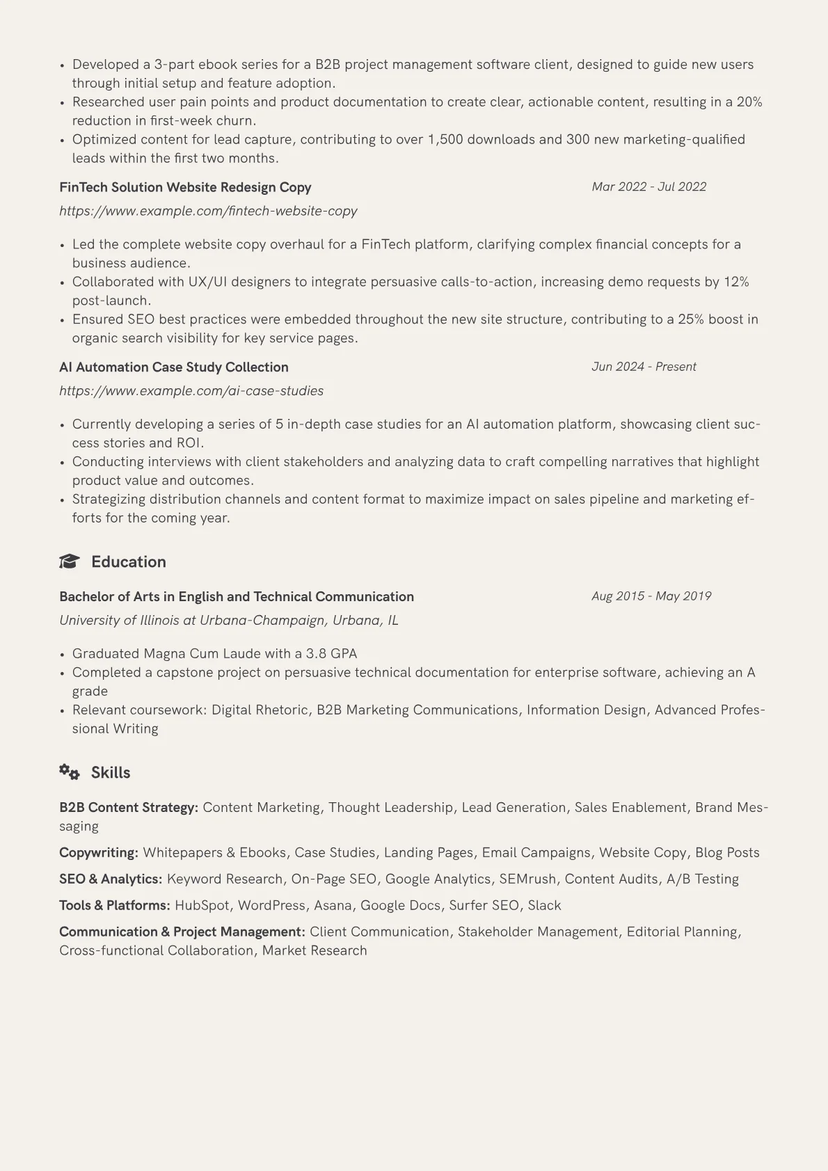 Freelance Copywriter resume example, B2B SaaS Freelance, page 2