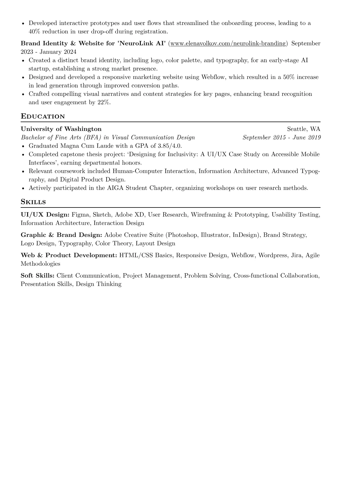 Freelance Designer resume example, Freelance UI/UX & Brand, page 2