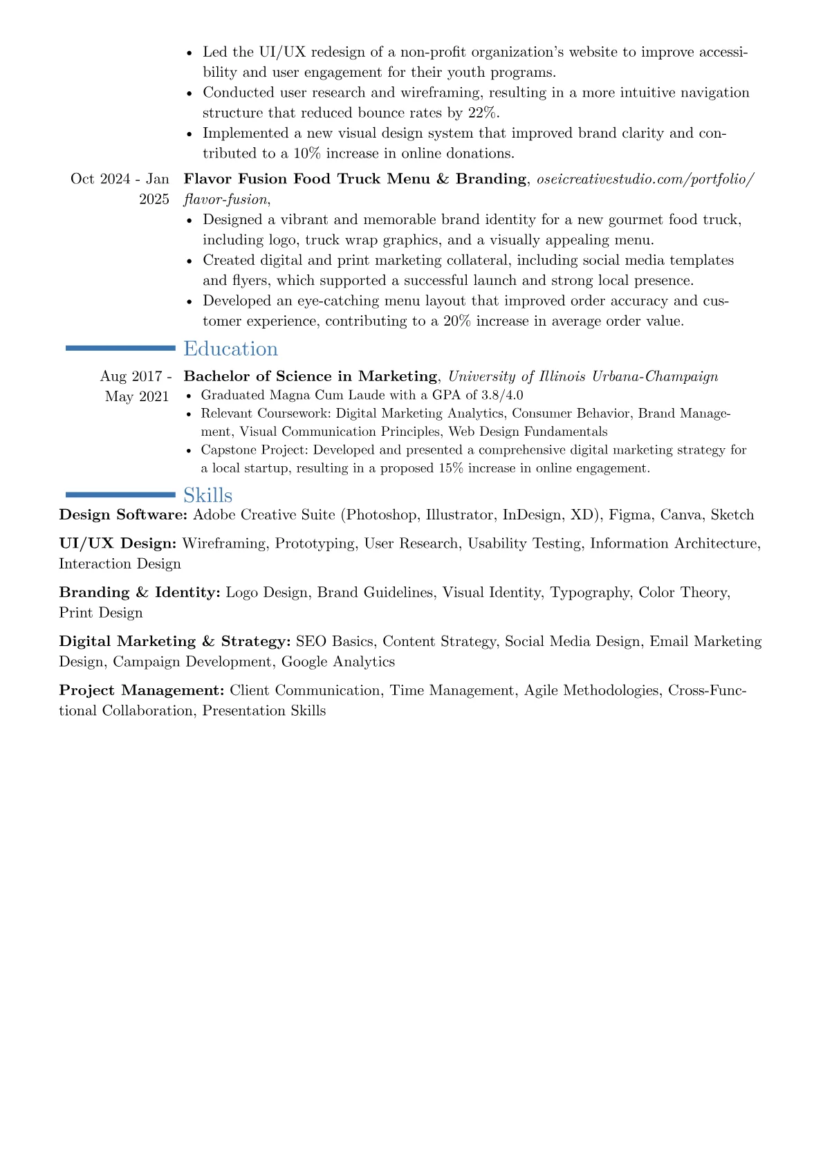 Freelance Designer resume example, Career changer, page 2