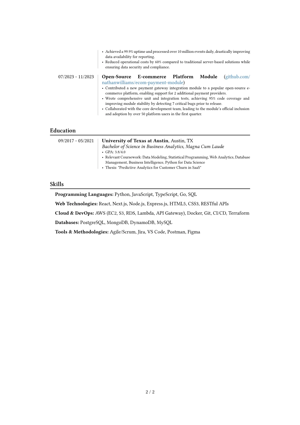 Freelance Developer resume example, Career changer, page 2
