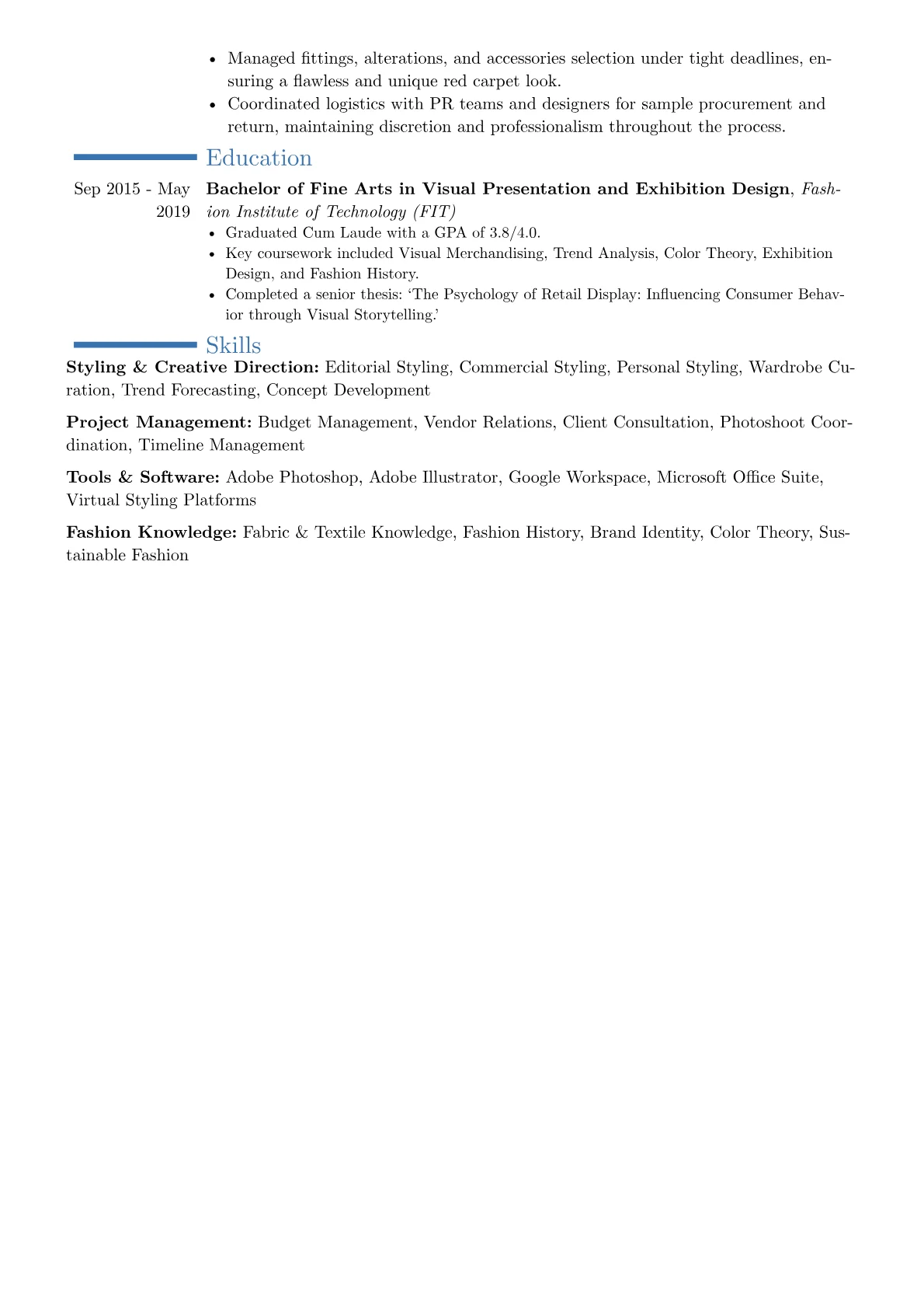 Freelance Fashion Stylist resume example, Career changer, page 2