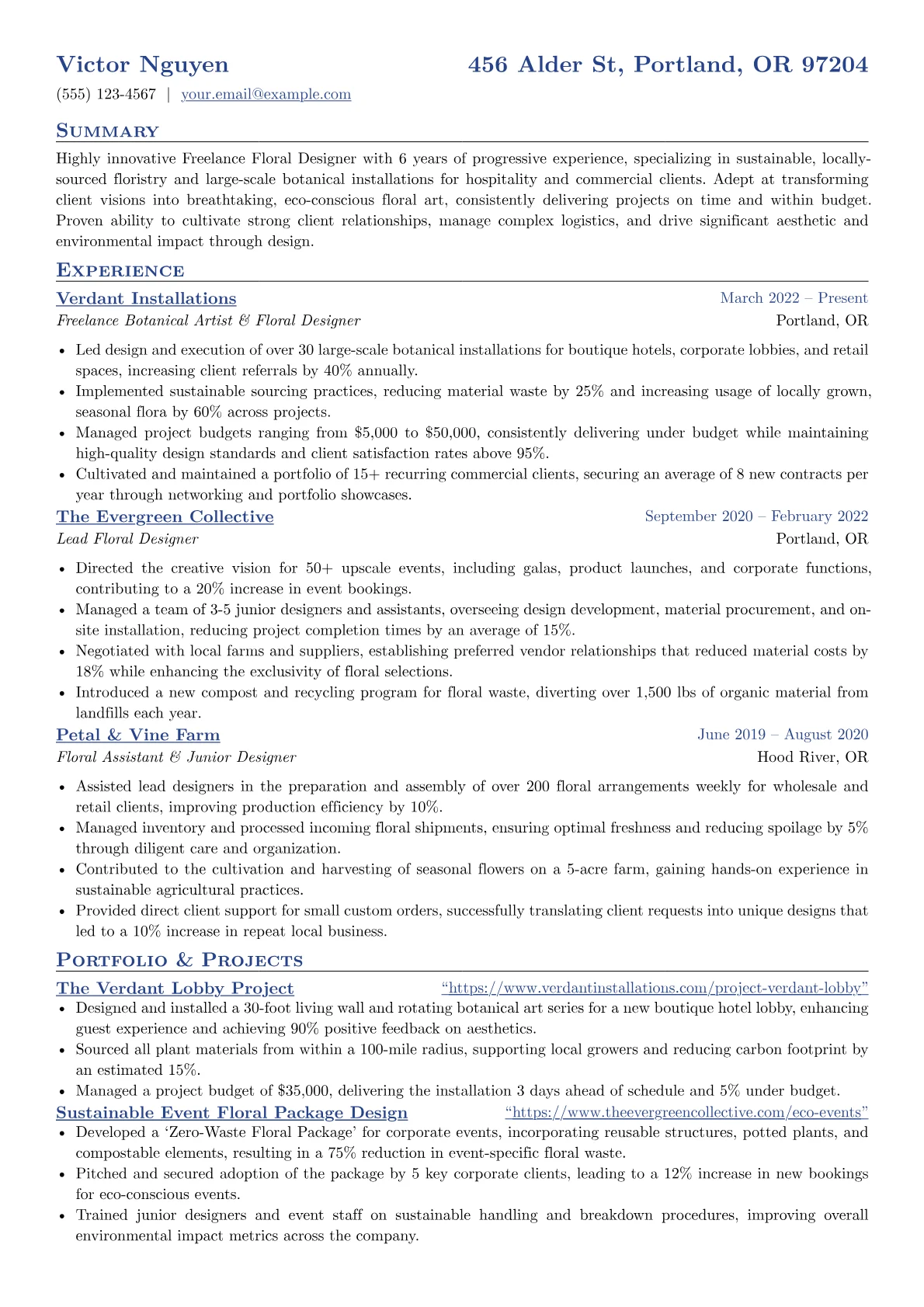 Freelance Floral Designer resume example, Freelance Floral Designer, page 1