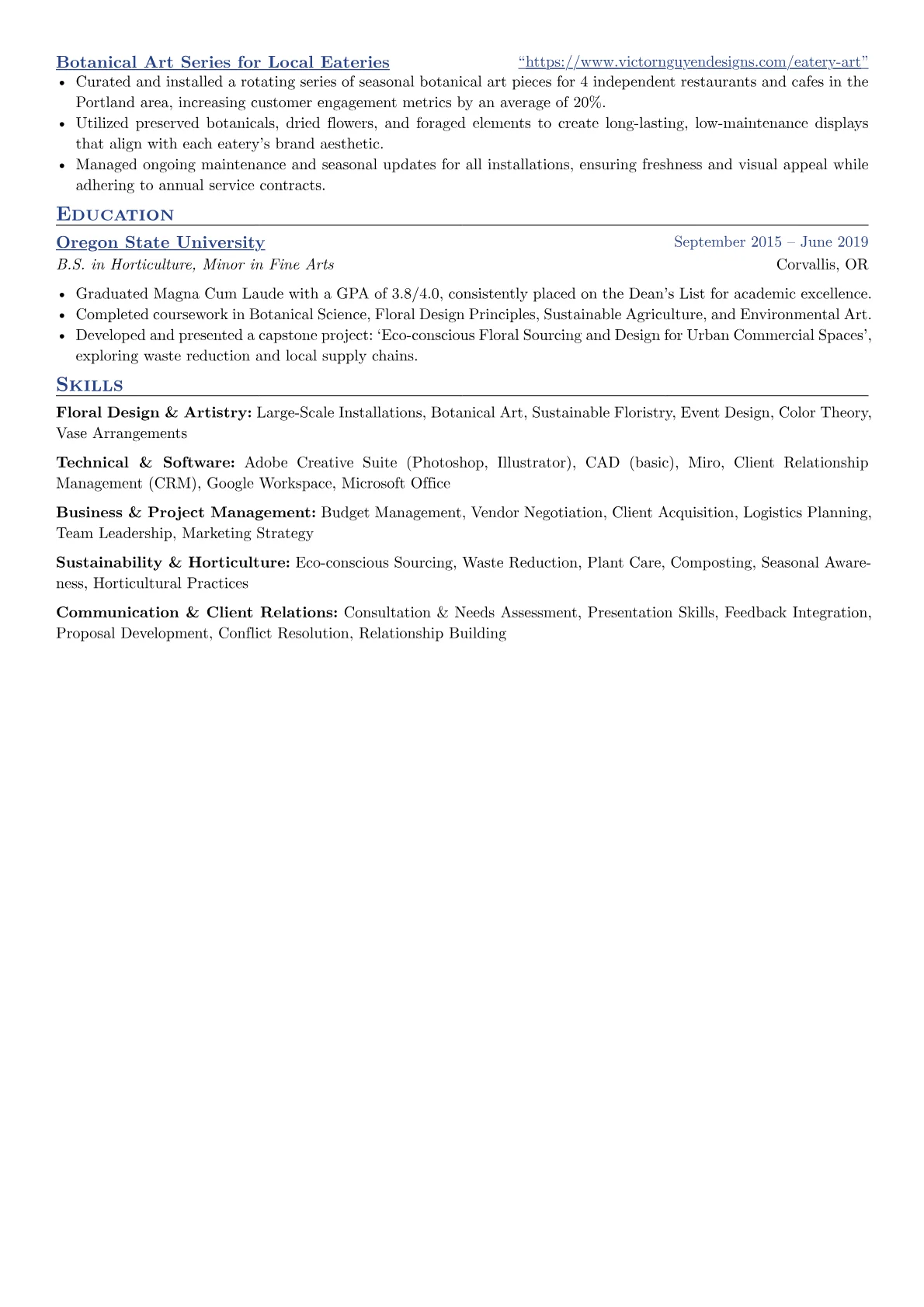 Freelance Floral Designer resume example, Freelance Floral Designer, page 2