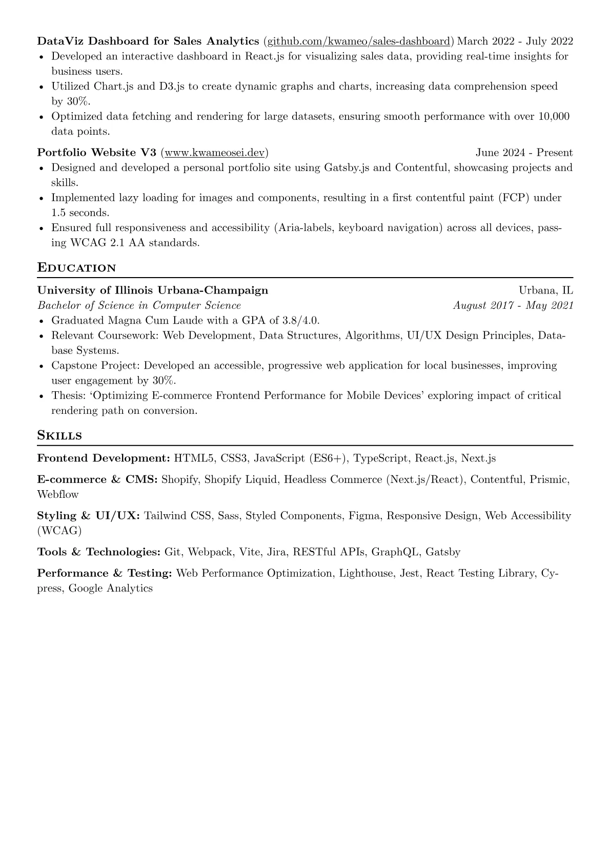 Freelance Frontend Developer resume example, Freelance E-commerce, page 2