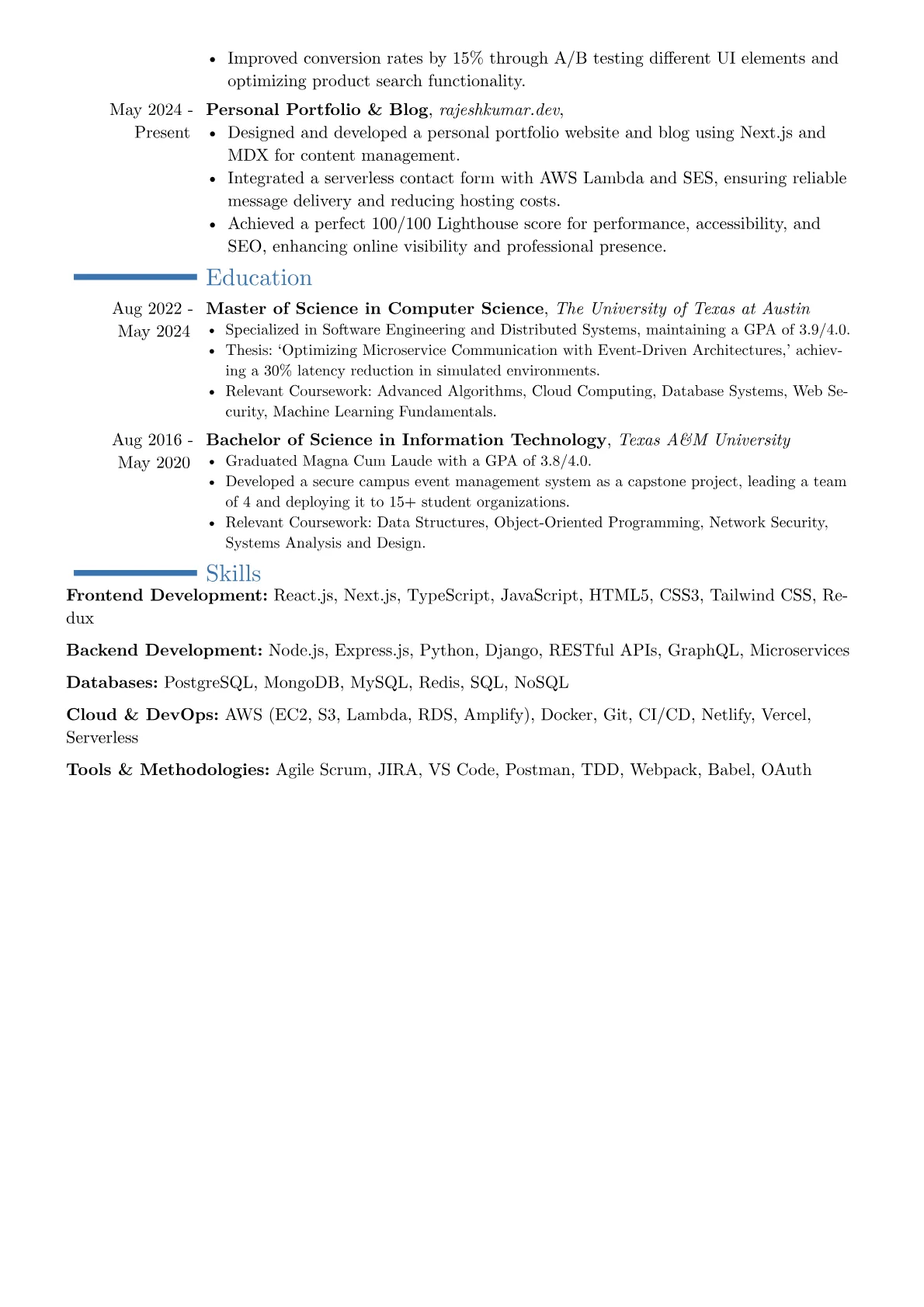 Freelance Full Stack Developer resume example, Career changer, page 2