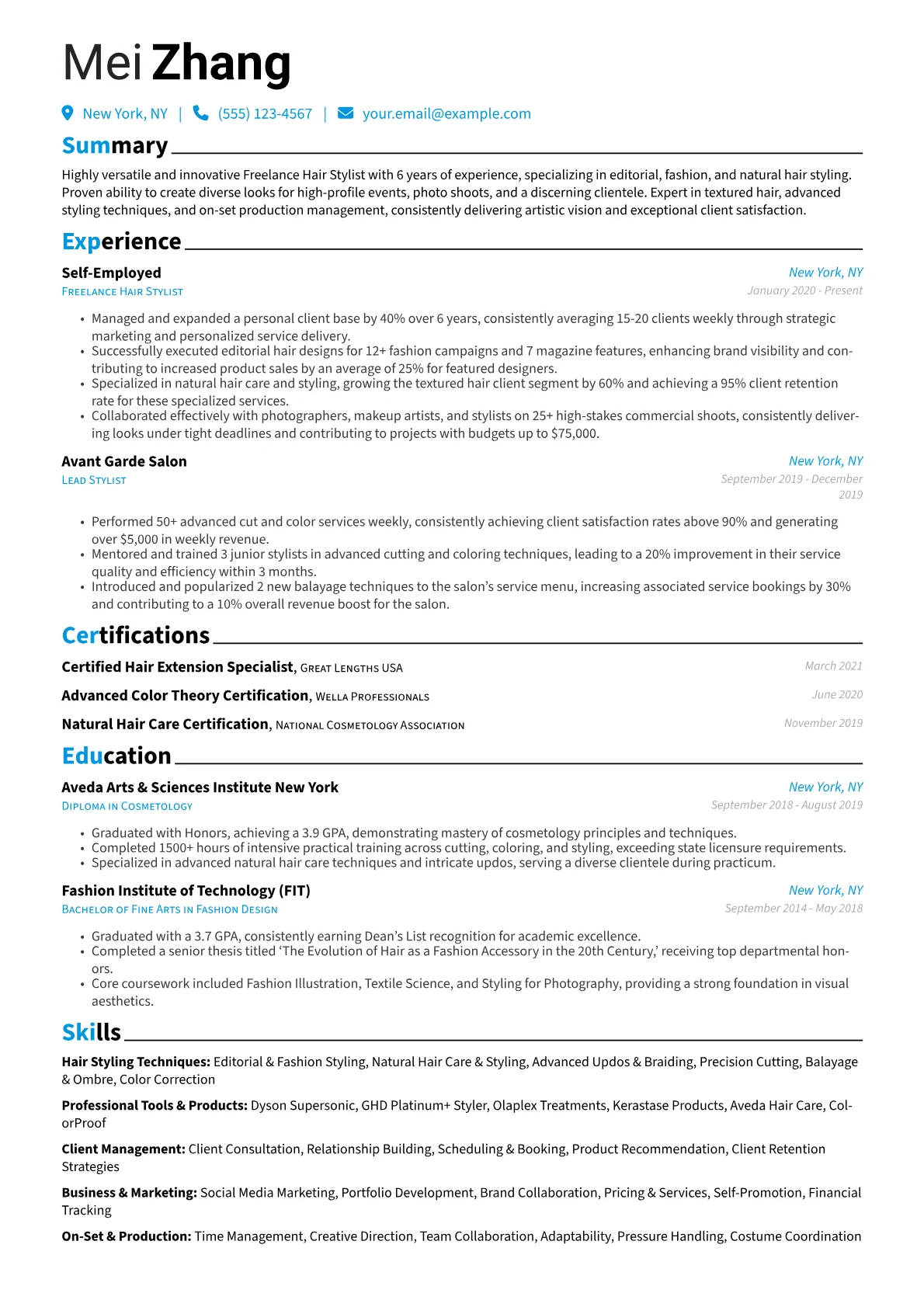 Freelance Hair Stylist resume example, Freelance Hair Stylist, page 1