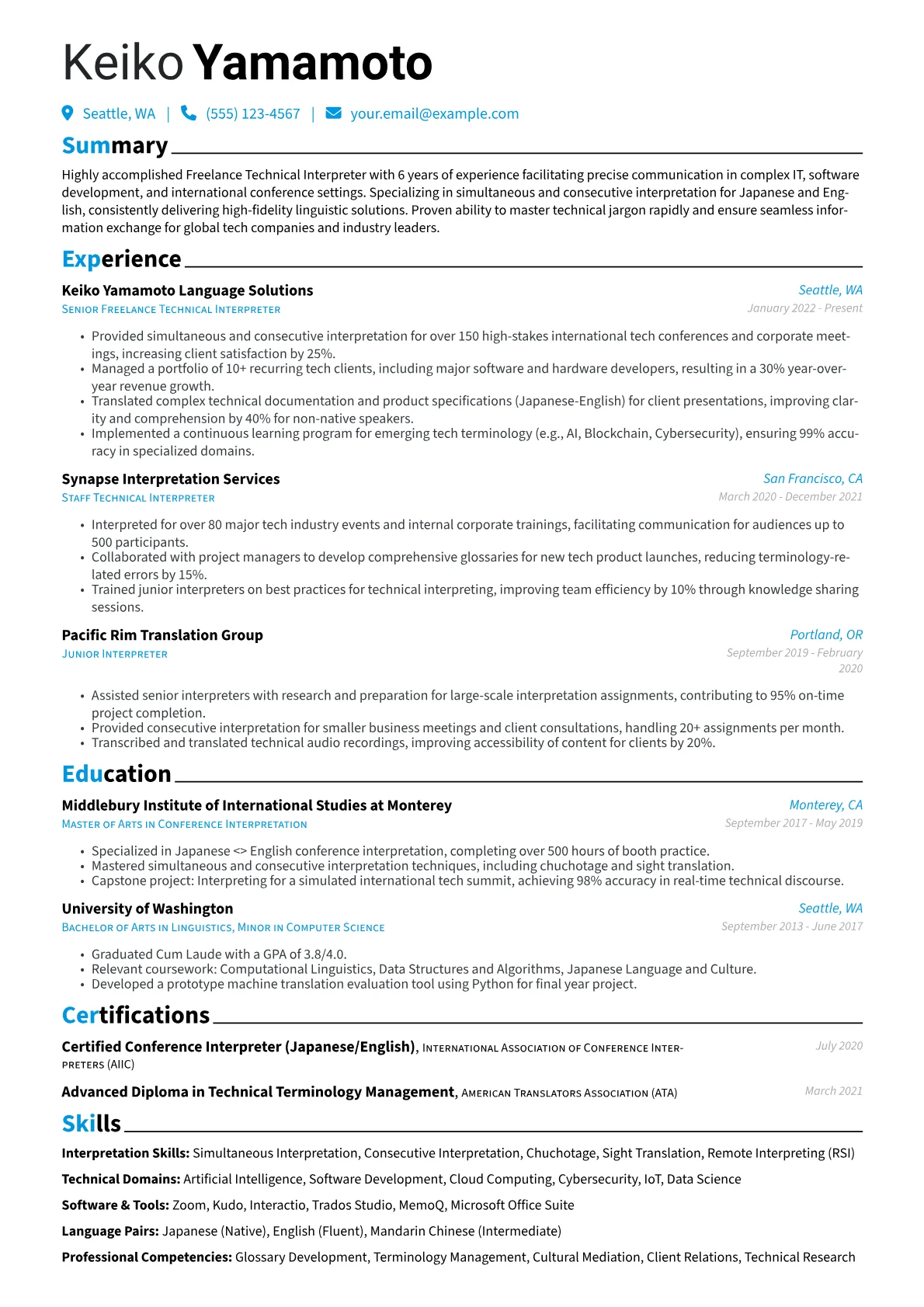 Freelance Interpreter resume example, Freelance Interpreter, page 1