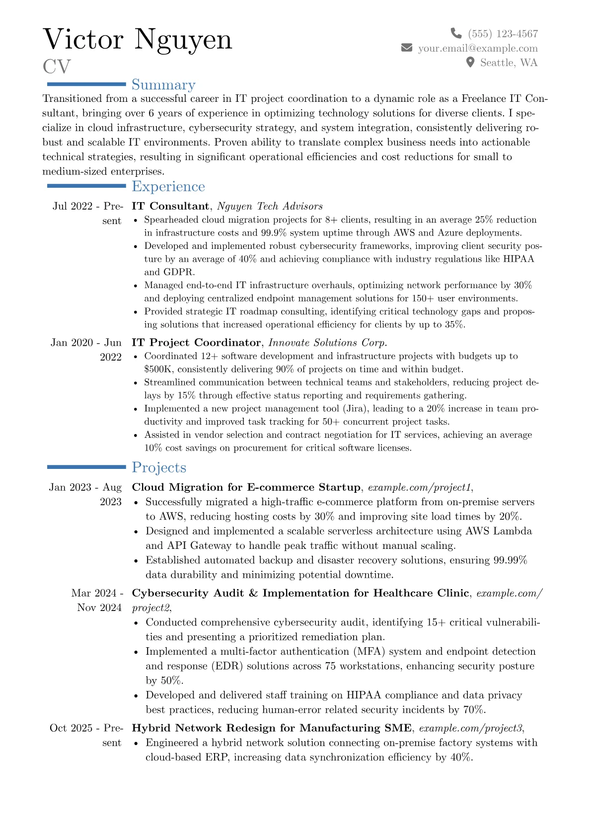 Freelance IT Consultant resume example, Career changer, page 1