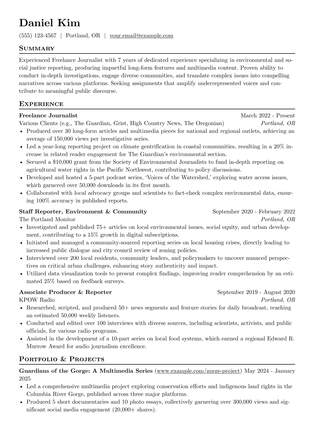 Freelance Journalist resume example, Freelance Journalist, page 1