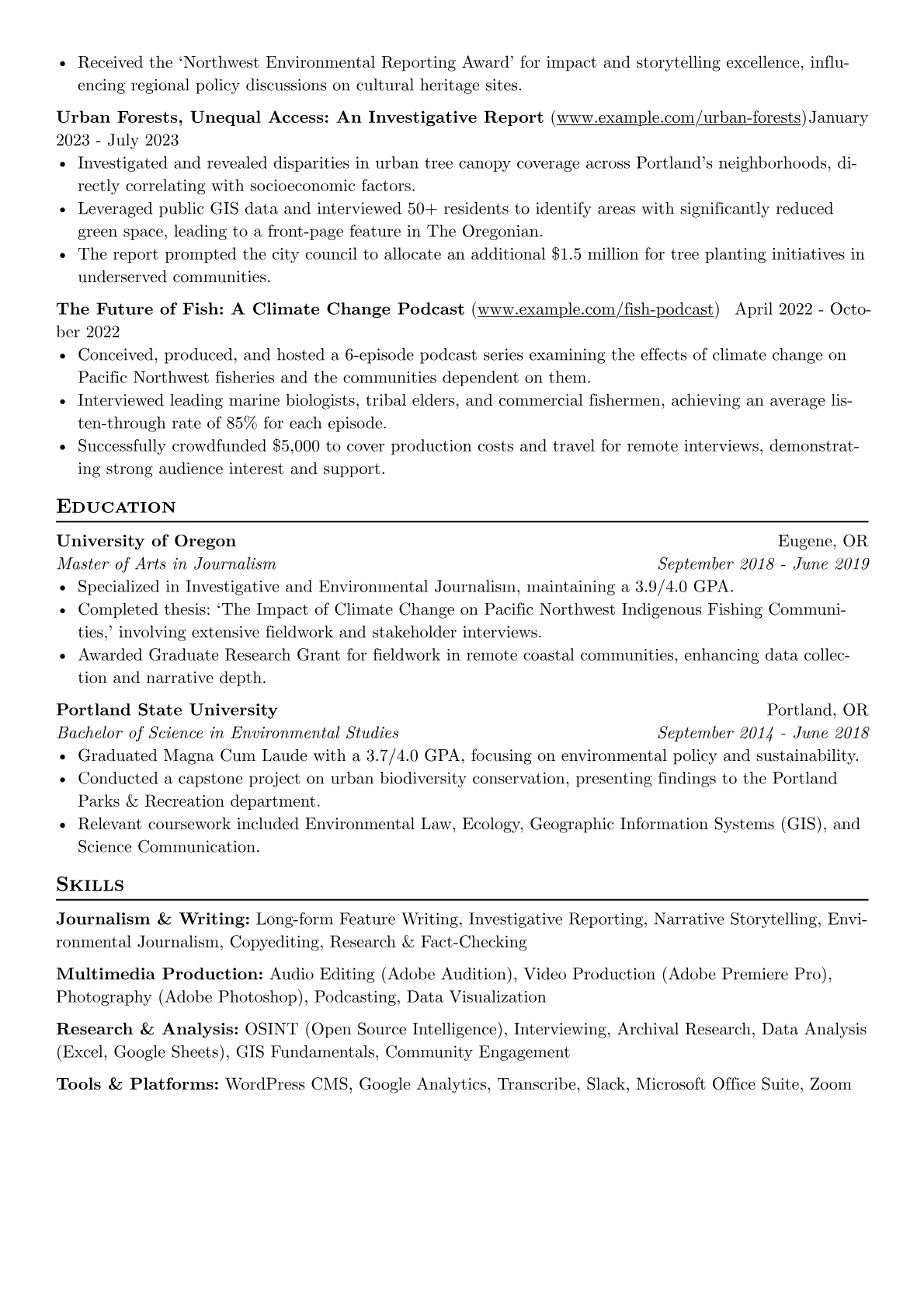 Freelance Journalist resume example, Freelance Journalist, page 2