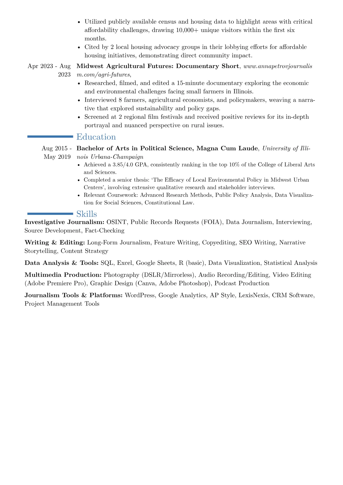 Freelance Journalist resume example, Career changer, page 2