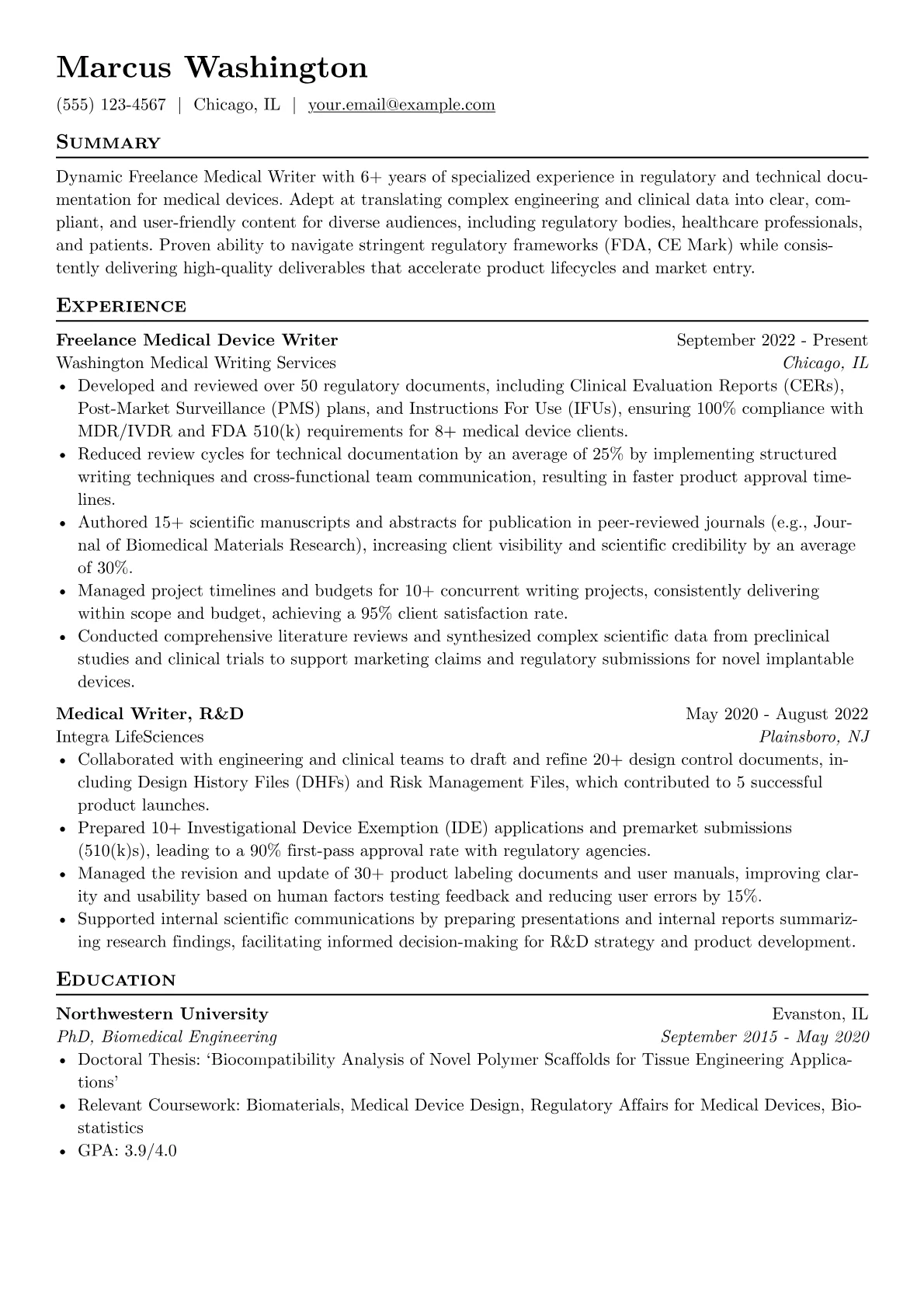 Freelance Medical Writer resume example, Freelance Medical Writer, page 1