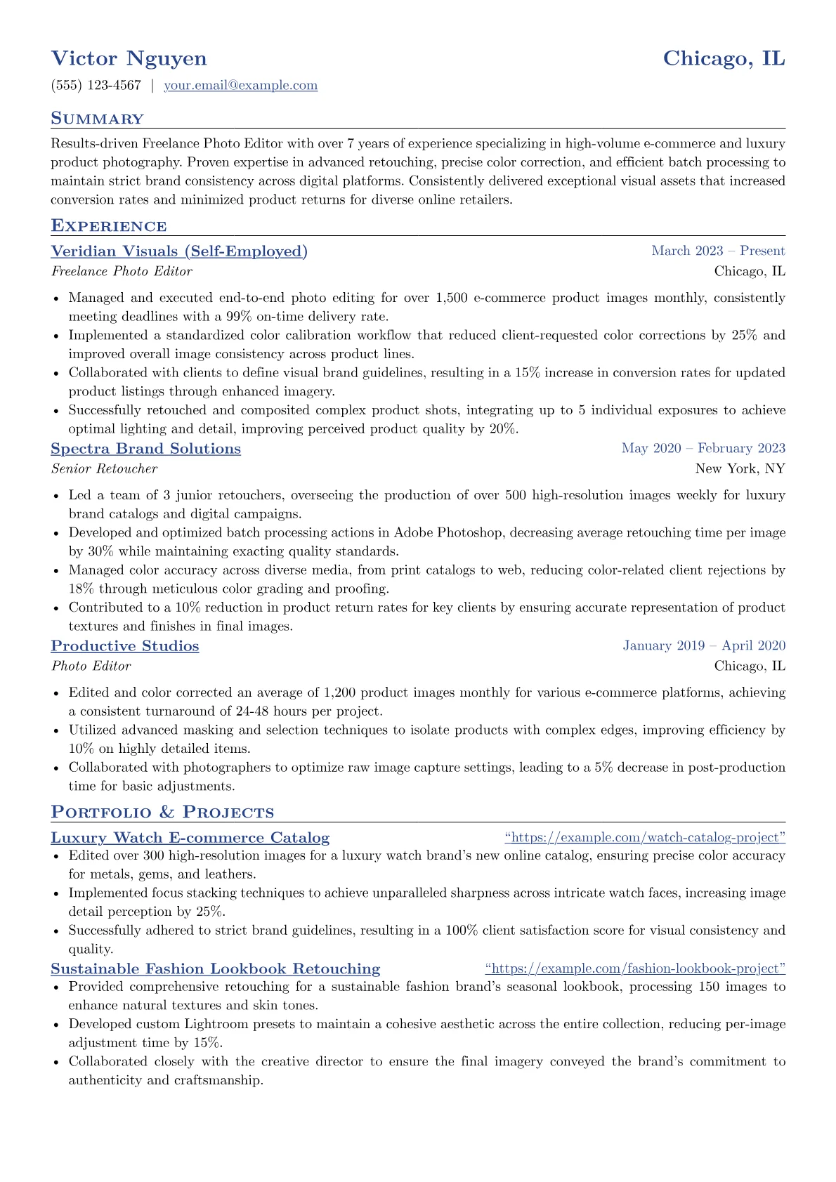 Freelance Photo Editor resume example, Freelance Photo Editor, page 1