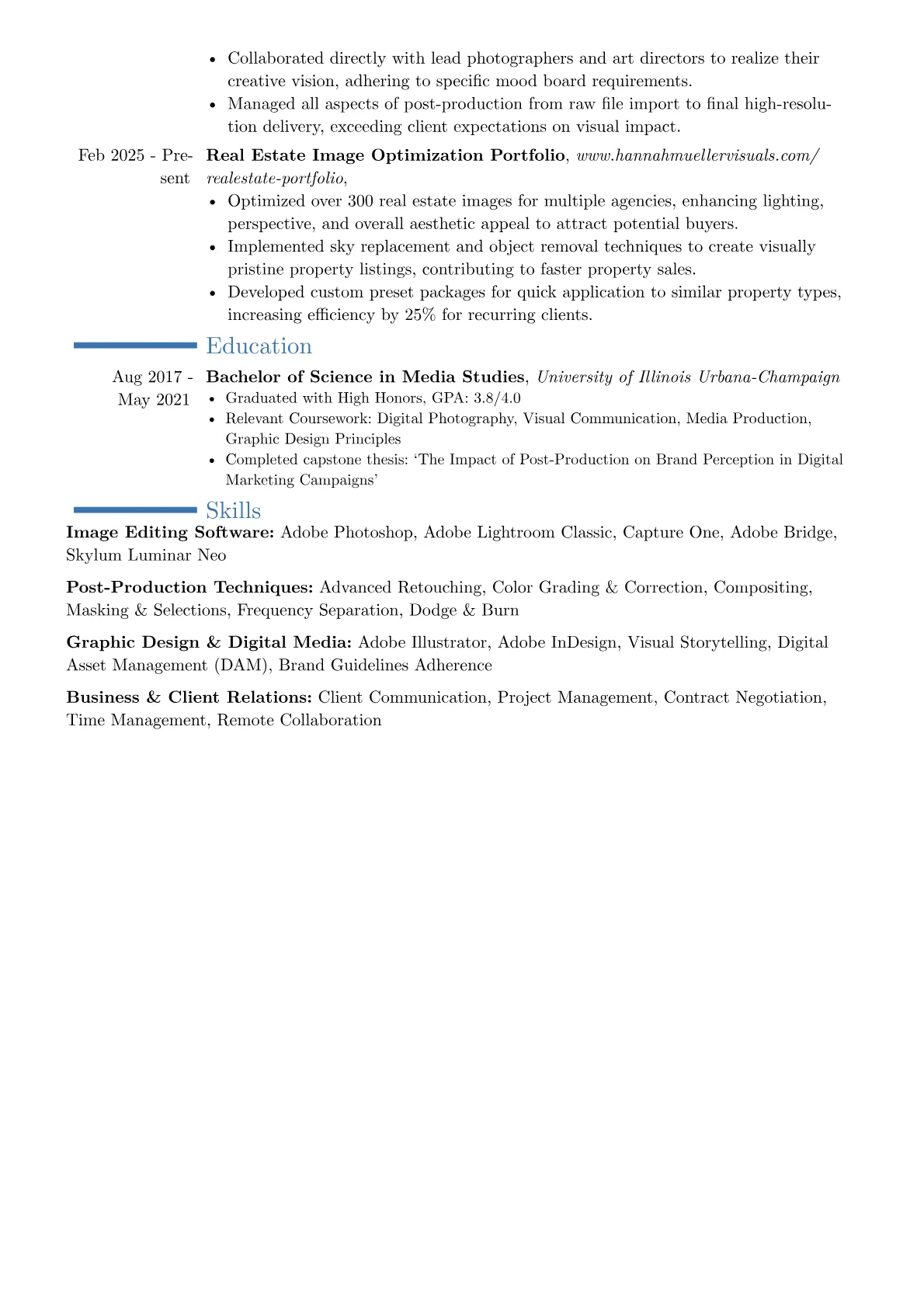 Freelance Photo Editor resume example, Career changer, page 2