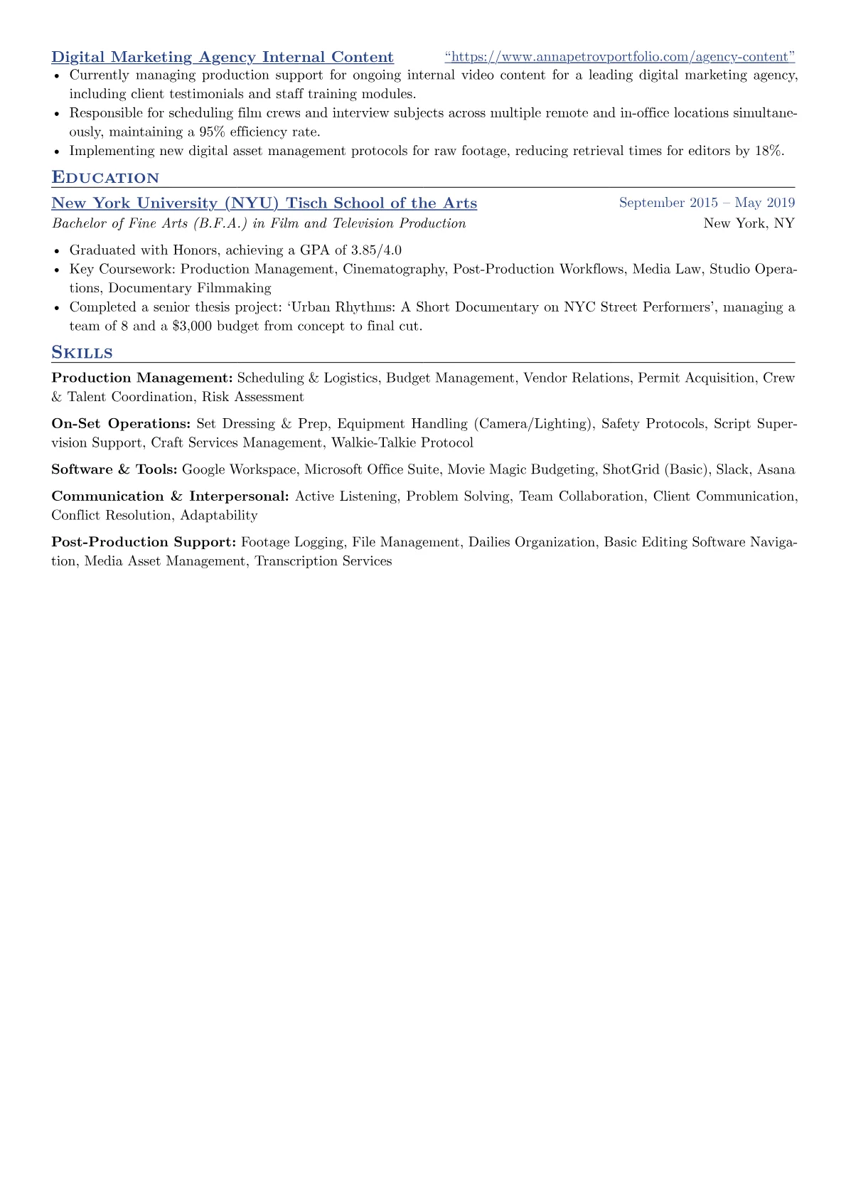 Freelance Production Assistant resume example, Freelance Production, page 2