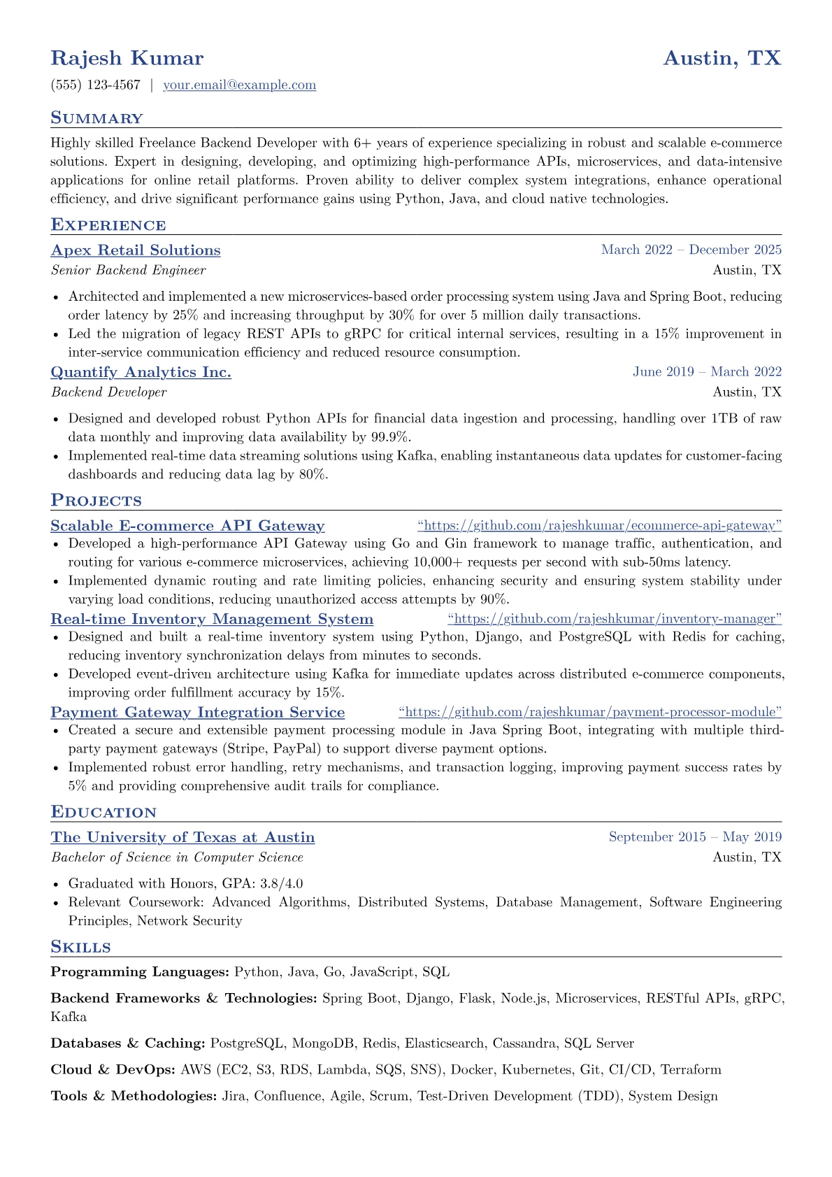Freelance Programmer resume example, Freelance Programmer, page 1