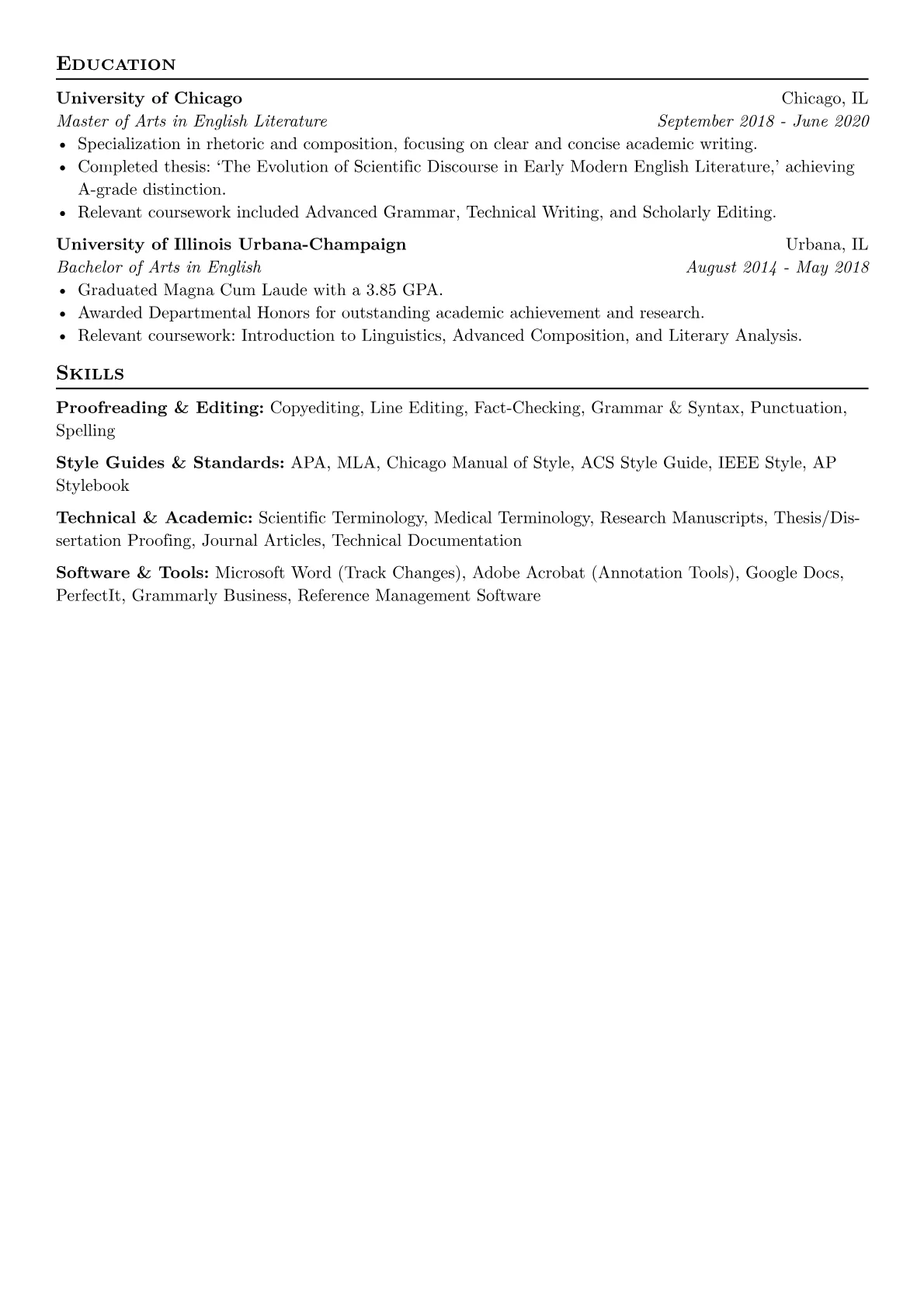 Freelance Proofreader resume example, Academic/Scientific, page 2