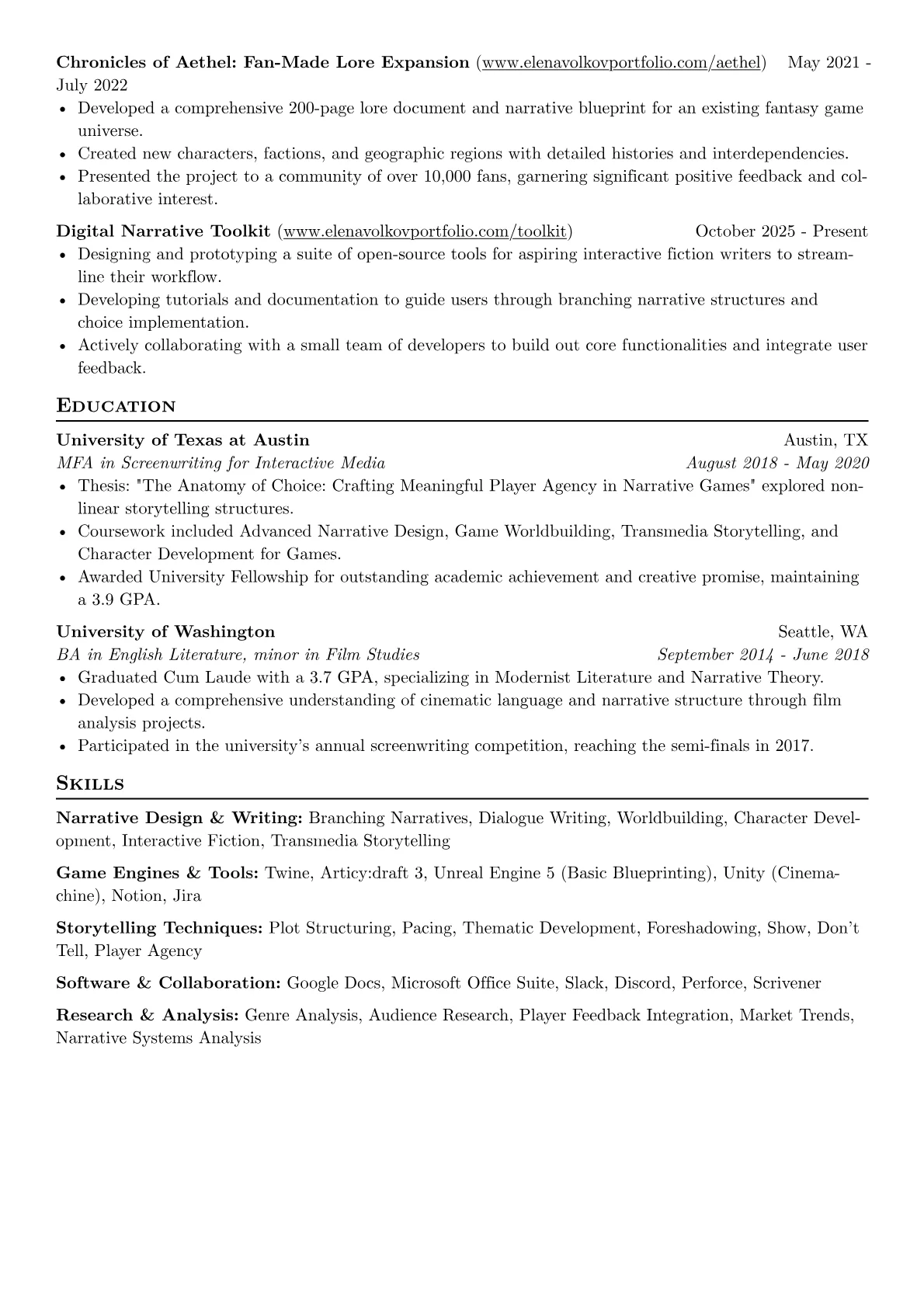 Freelance Screenwriter resume example, Freelance Screenwriter, page 2