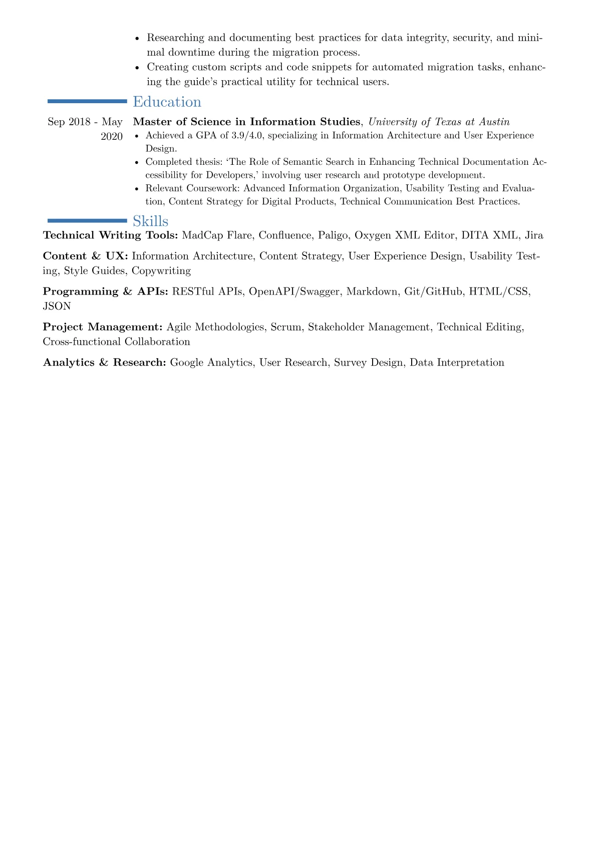 Freelance Technical Writer resume example, Career changer, page 2
