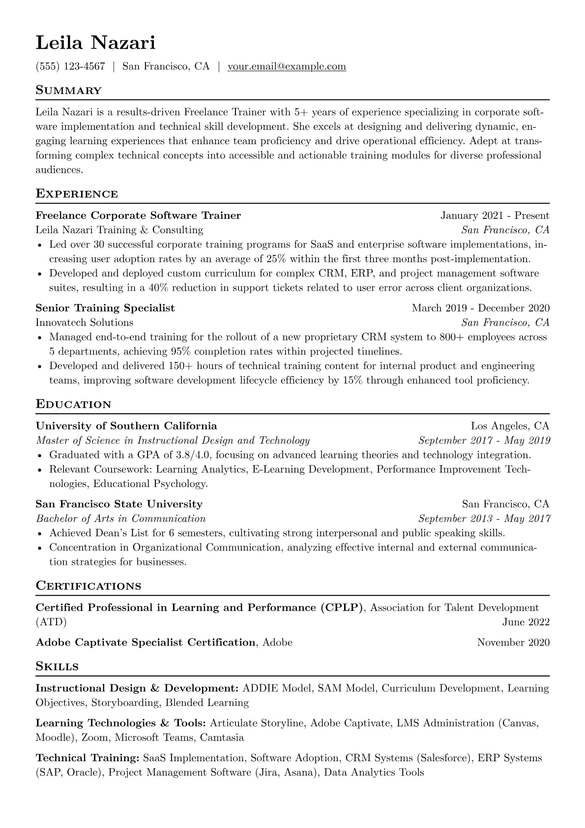 Freelance Trainer resume example, Software Implementation, page 1