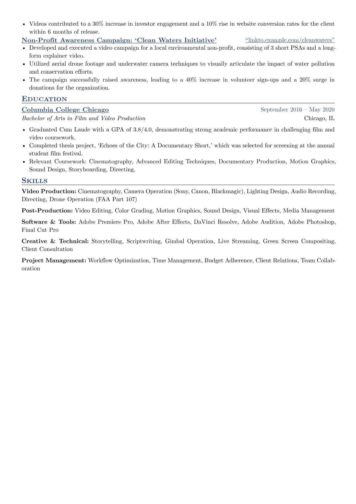 Freelance Videographer resume example, Video Production, page 2